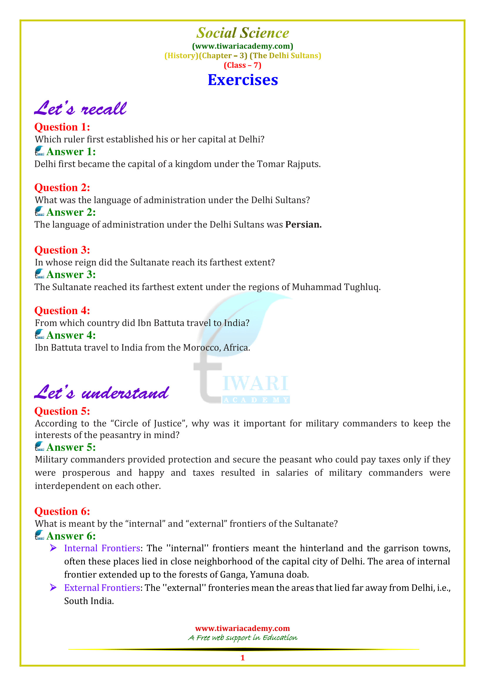 NCERT Solutions for Class 7 Social Science History Chapter 3 The Delhi Sultans