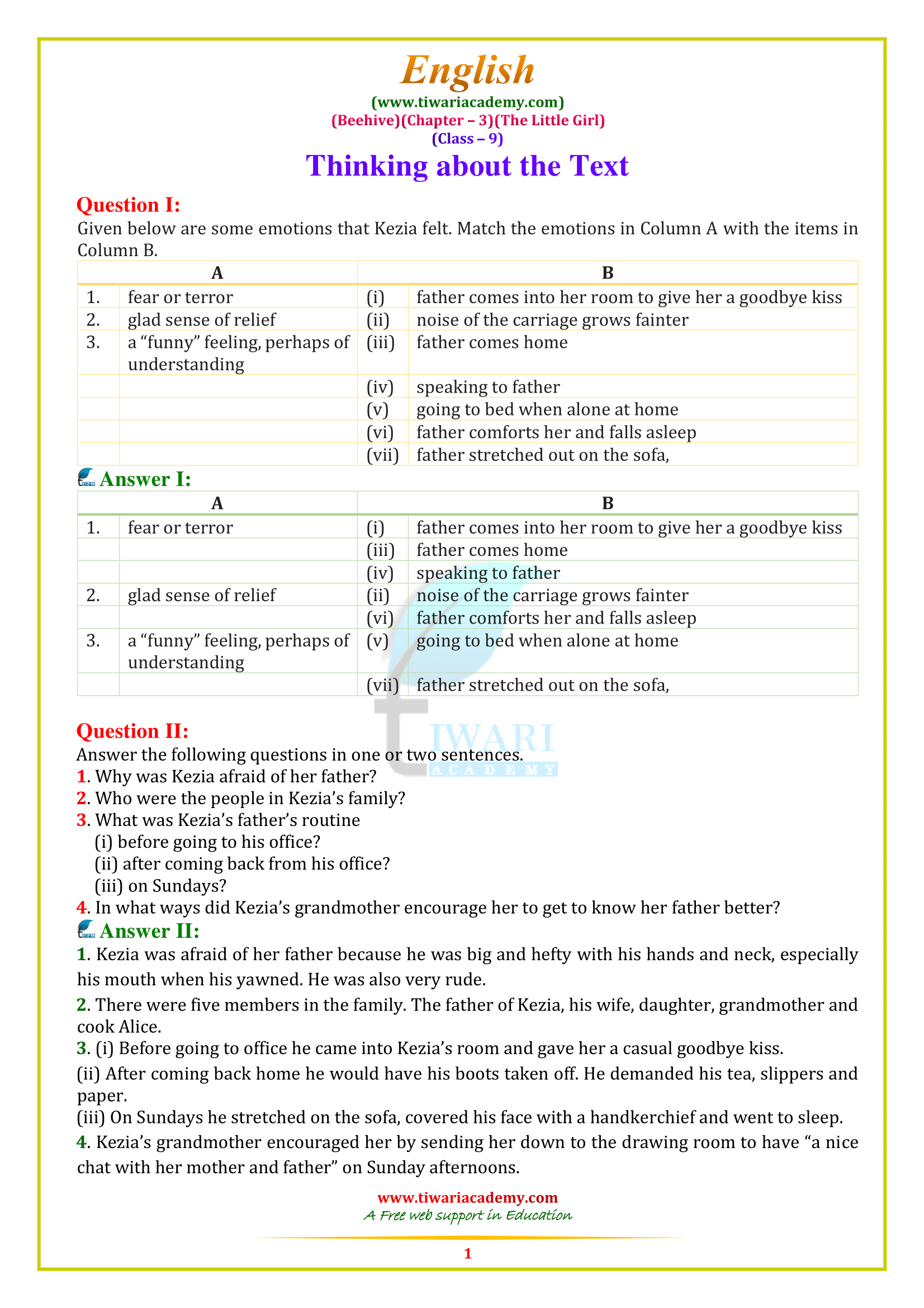 NCERT Solutions for Class 9 English Beehive Chapter 3 The little girl