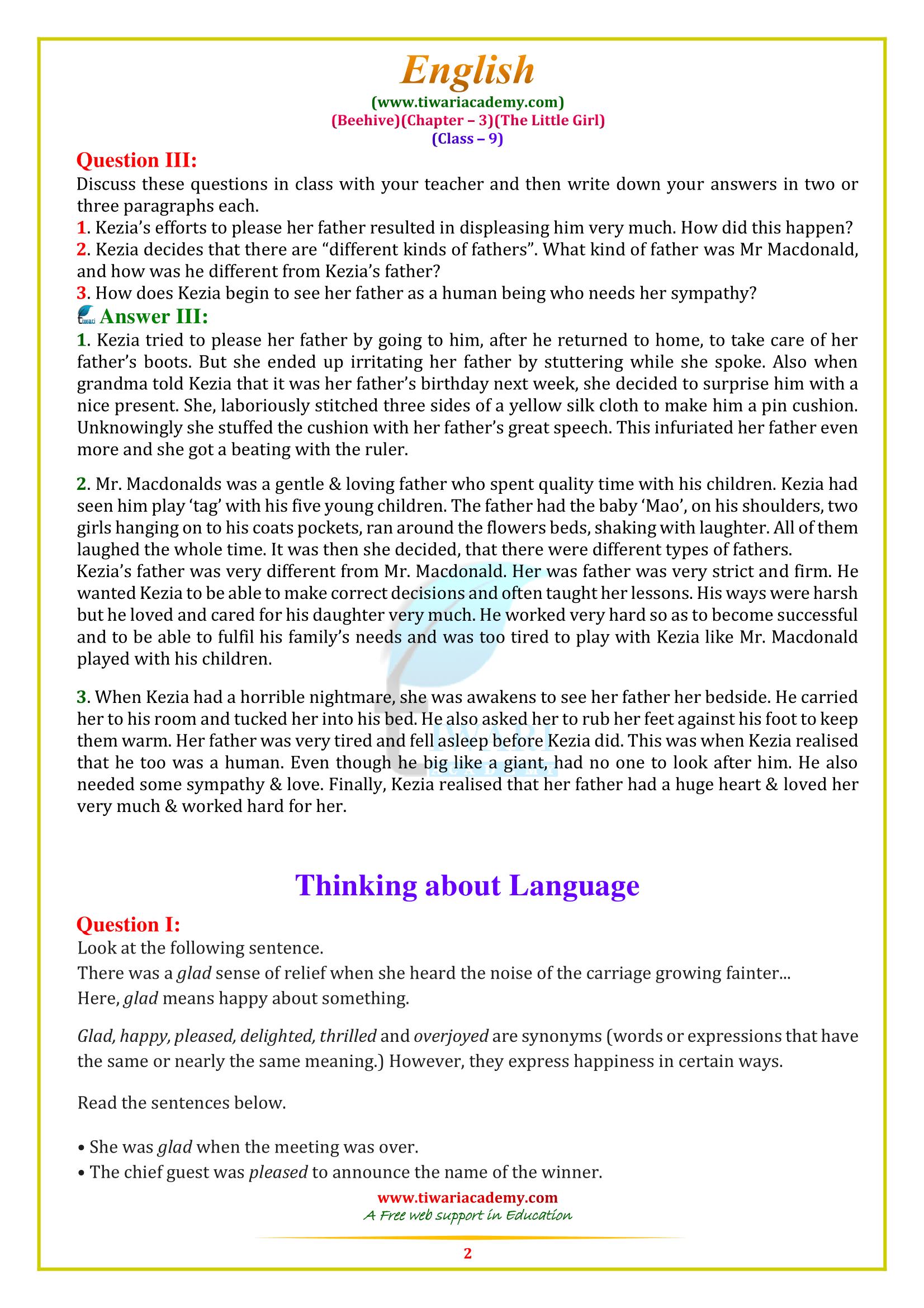 NCERT Solutions for Class 9 English Beehive Chapter 3 in PDF form