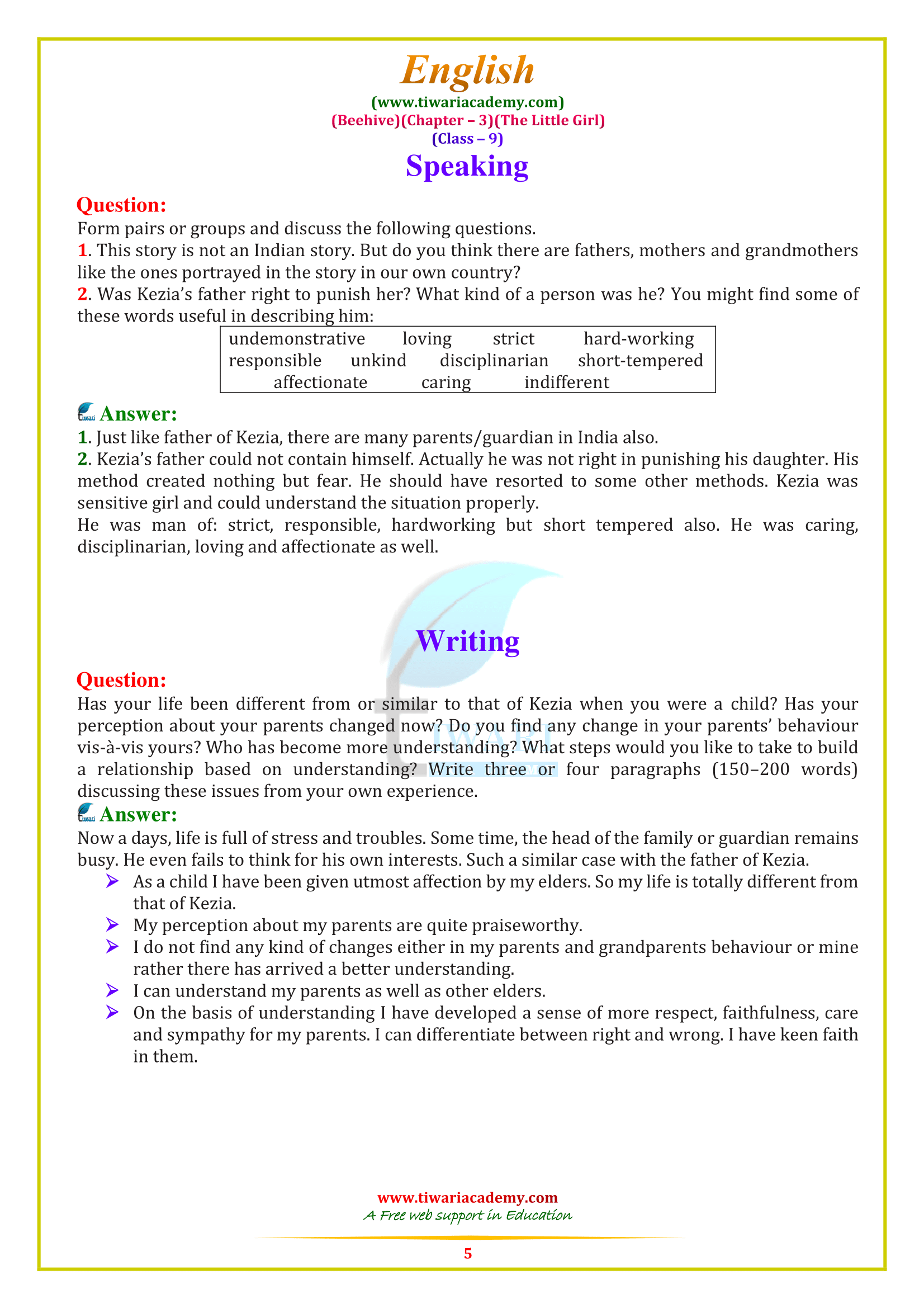 NCERT Solutions for Class 9 English Beehive Chapter 3 Rain on the Roof