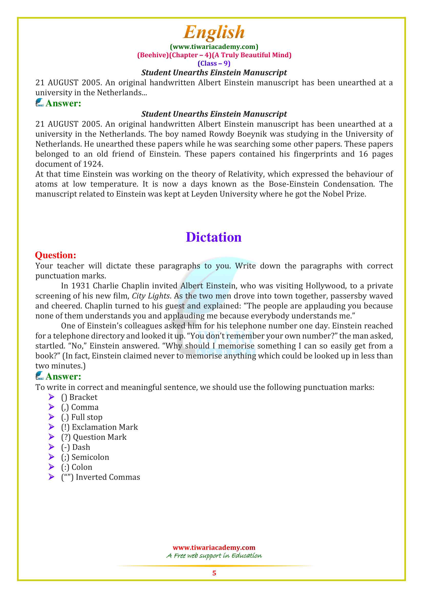 NCERT Solutions for Class 9 English Beehive Chapter 4 all question answers