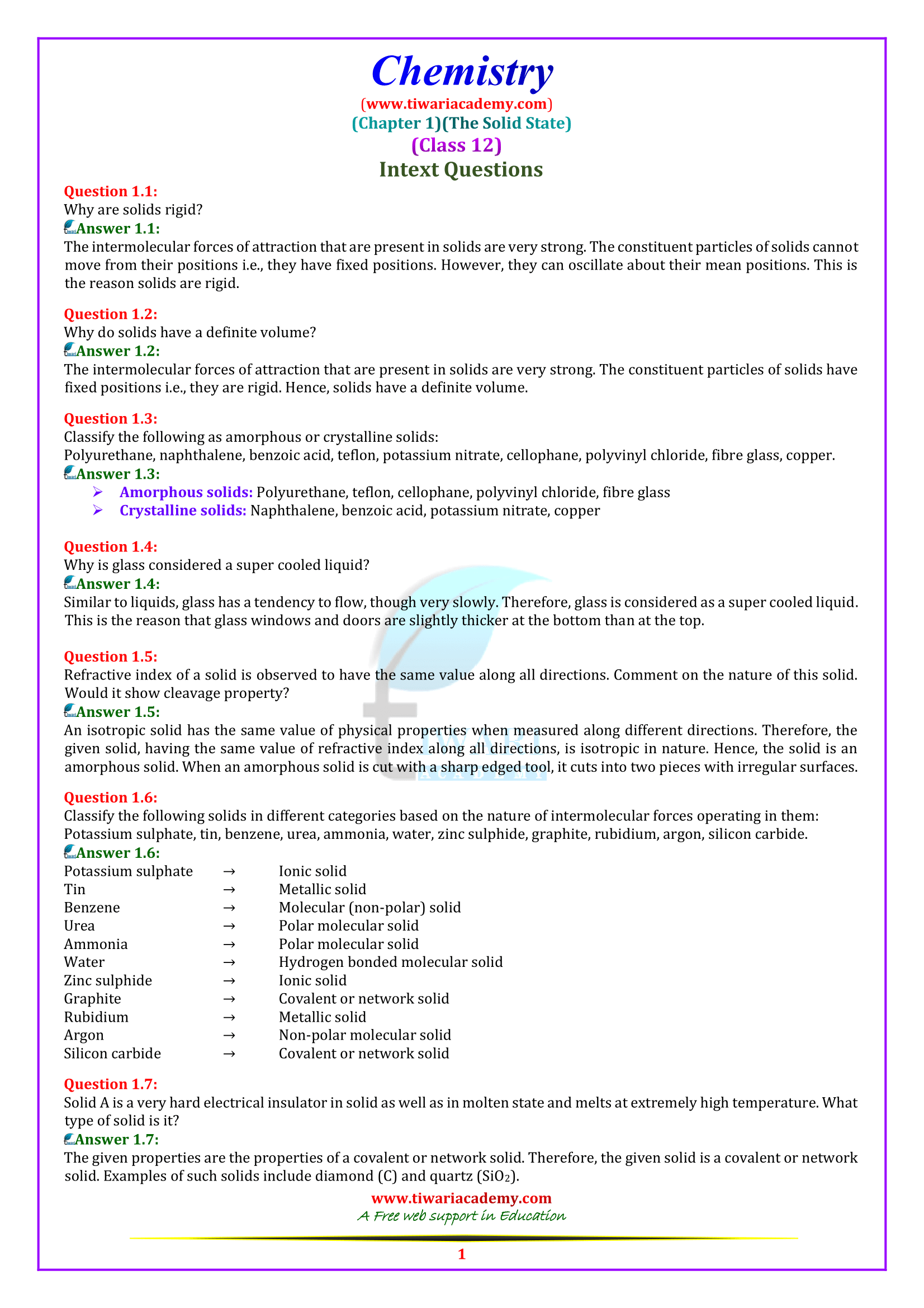 NCERT Solutions for Class 12 Chemistry Chapter 1 Intext Question answers