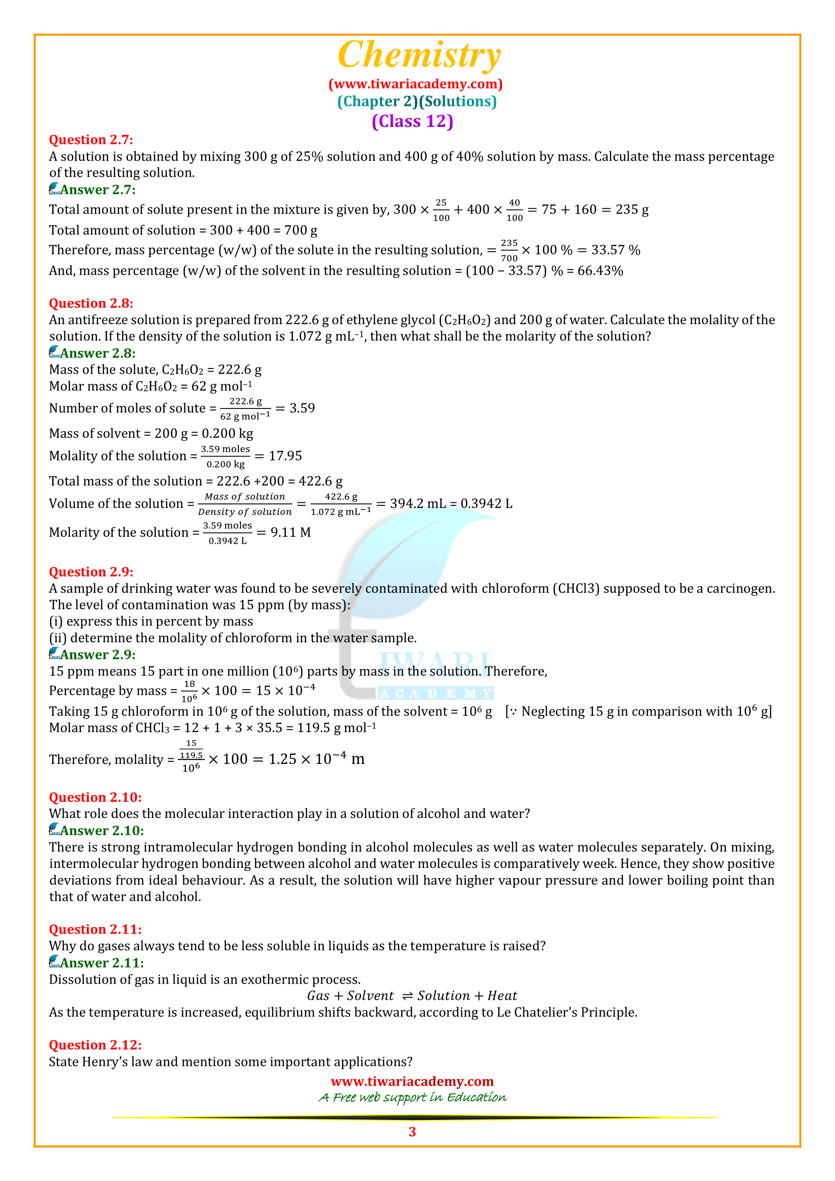 NCERT Solutions for Class 12 Chemistry Chapter 2 Free download