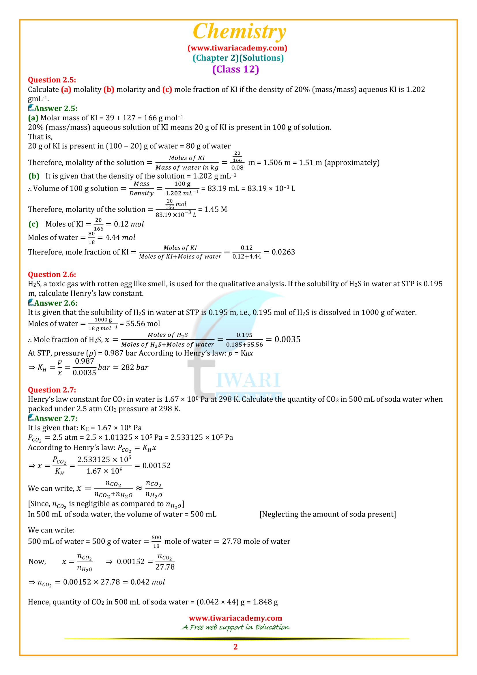 NCERT Solutions for Class 12 Chemistry Chapter 2 Solutions intext answers