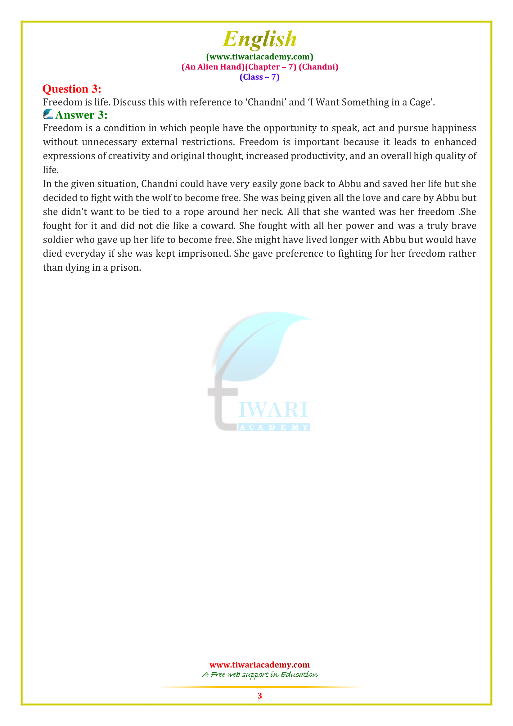 7th English Supplementrary chapter 7