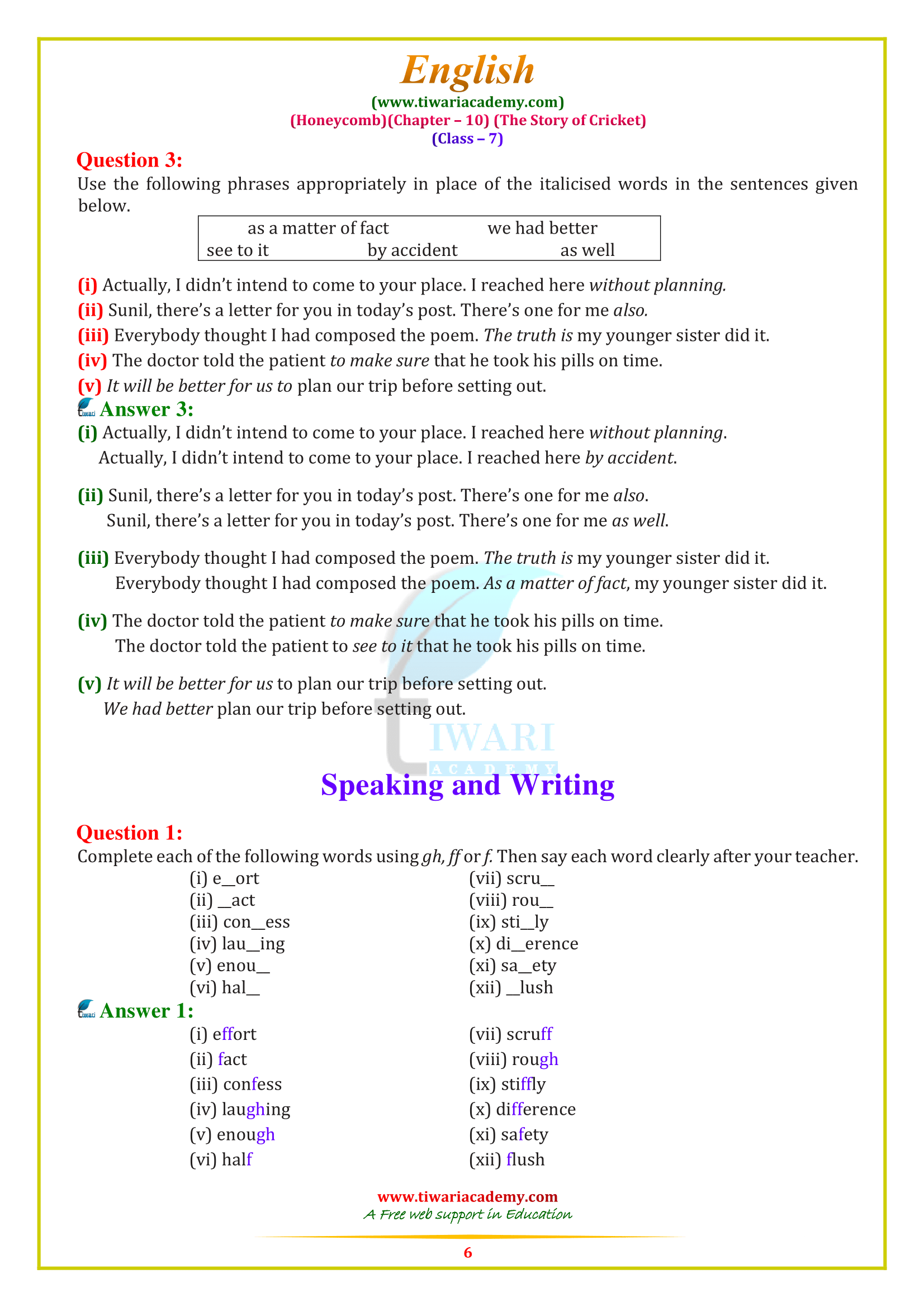 7th class english ch. 10 answers