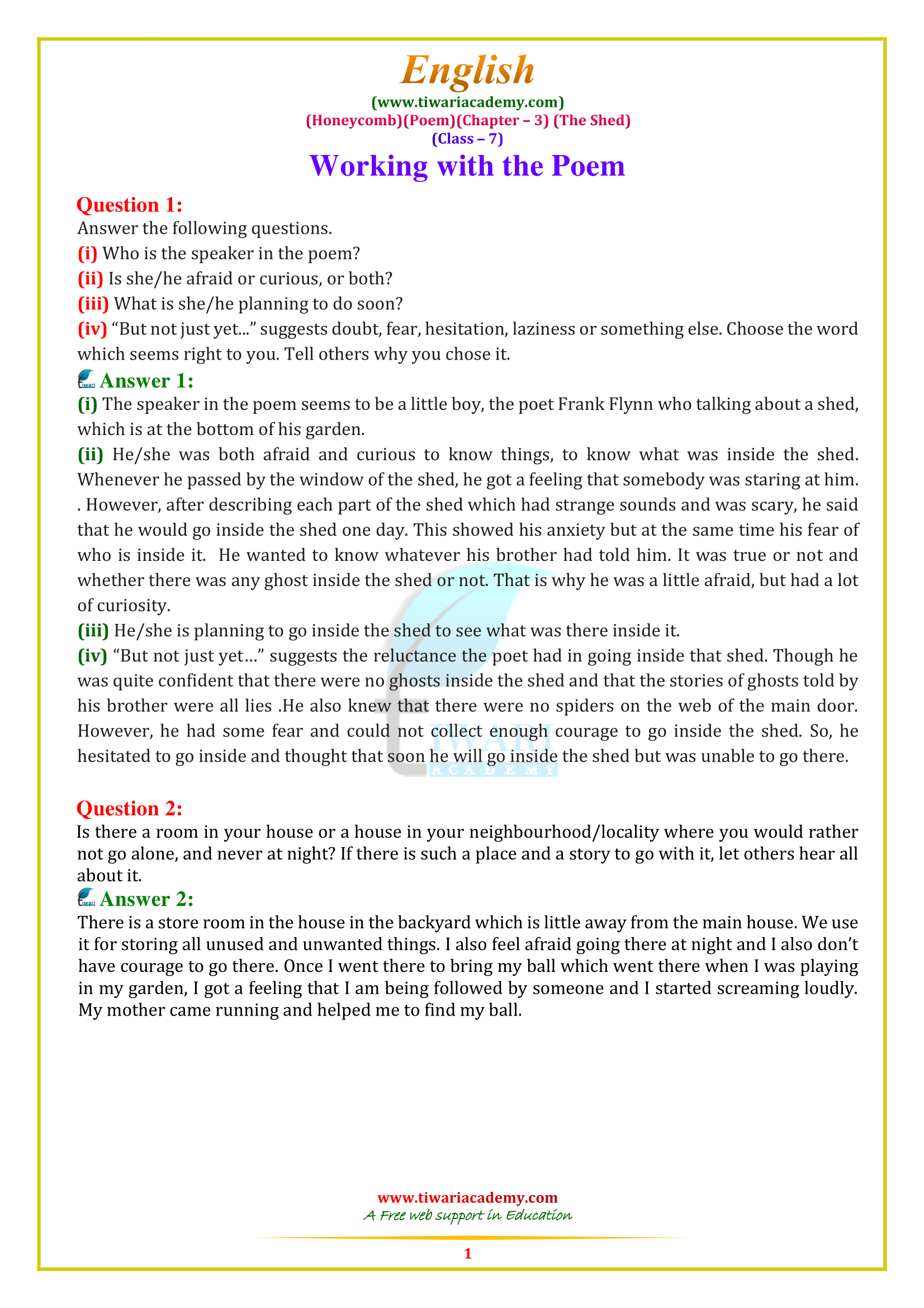 7 English poem 3 The shed