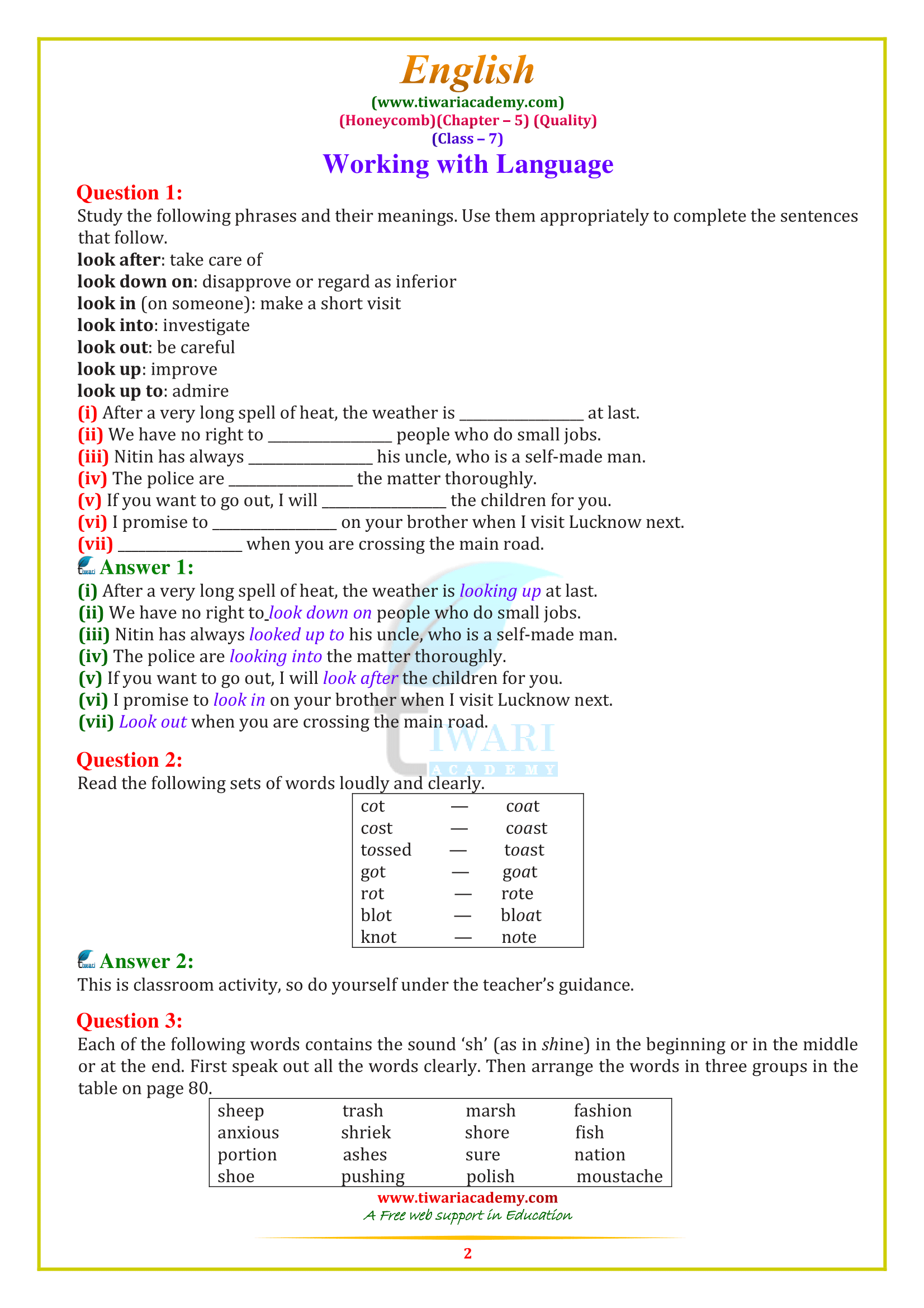 NCERT Solutions for Class 7 English Honeycomb Chapter 5 All question answers