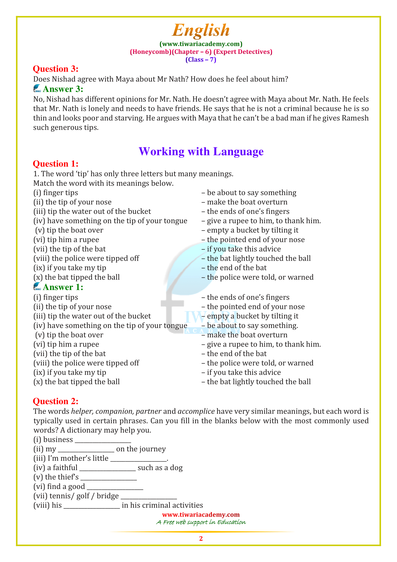 NCERT Solutions for Class 7 English Honeycomb Chapter 6 for 2019-20