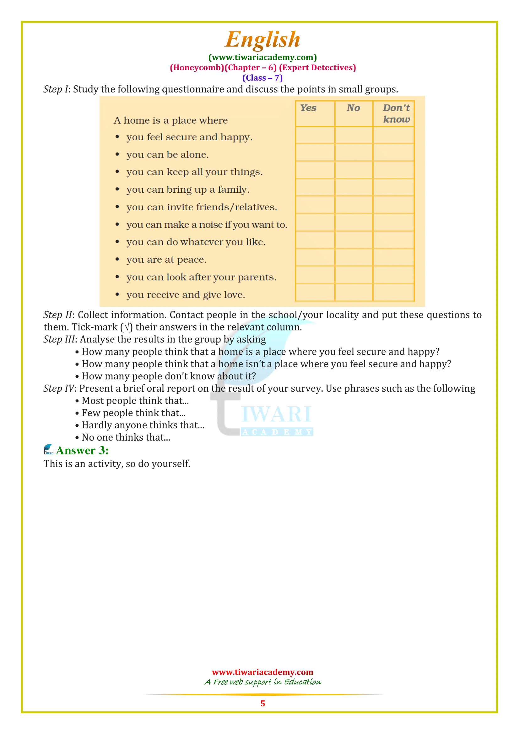 Class 7 Chapter 6 English answers