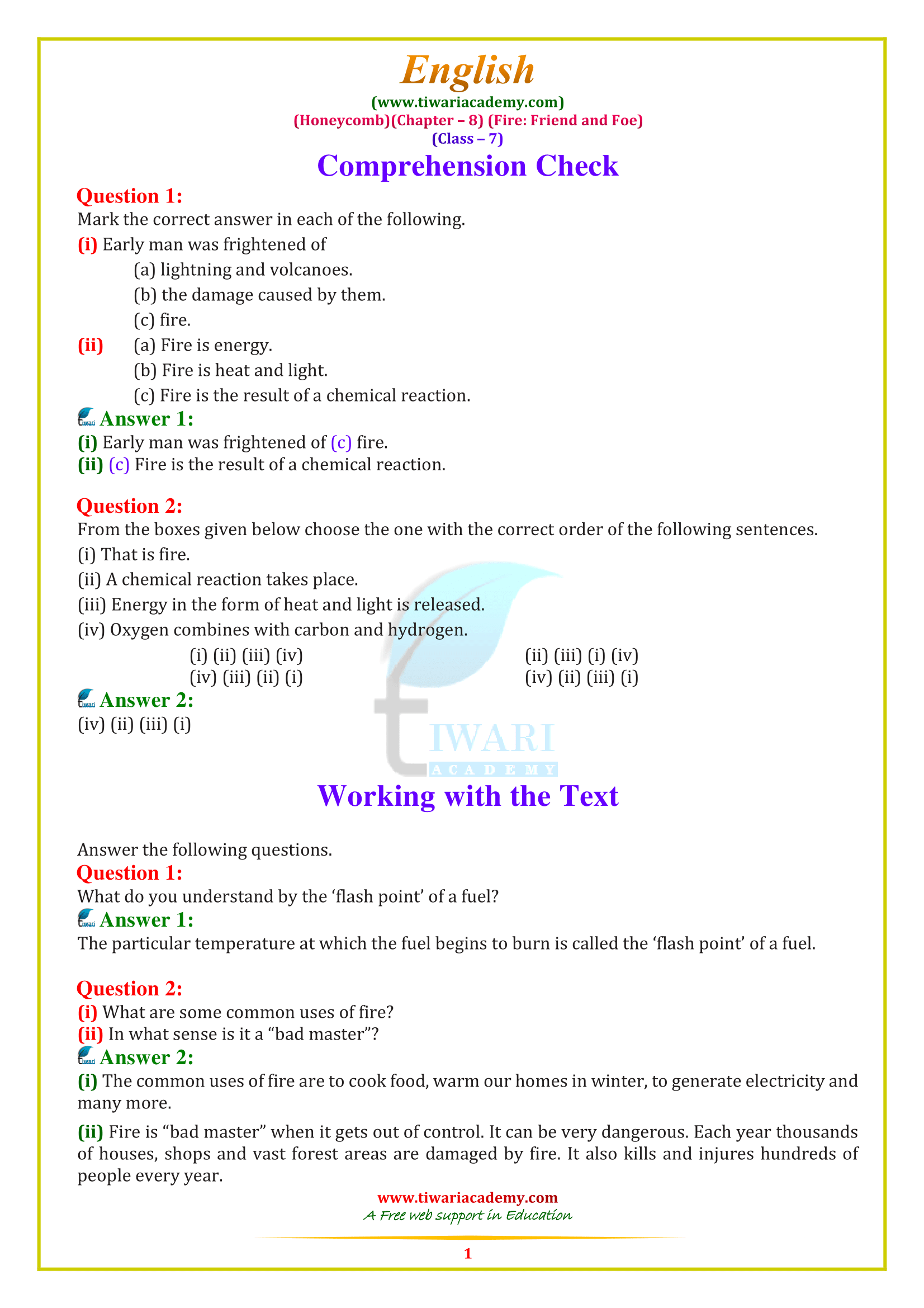 7 English Chapter 8: Fire: Friend and Foe