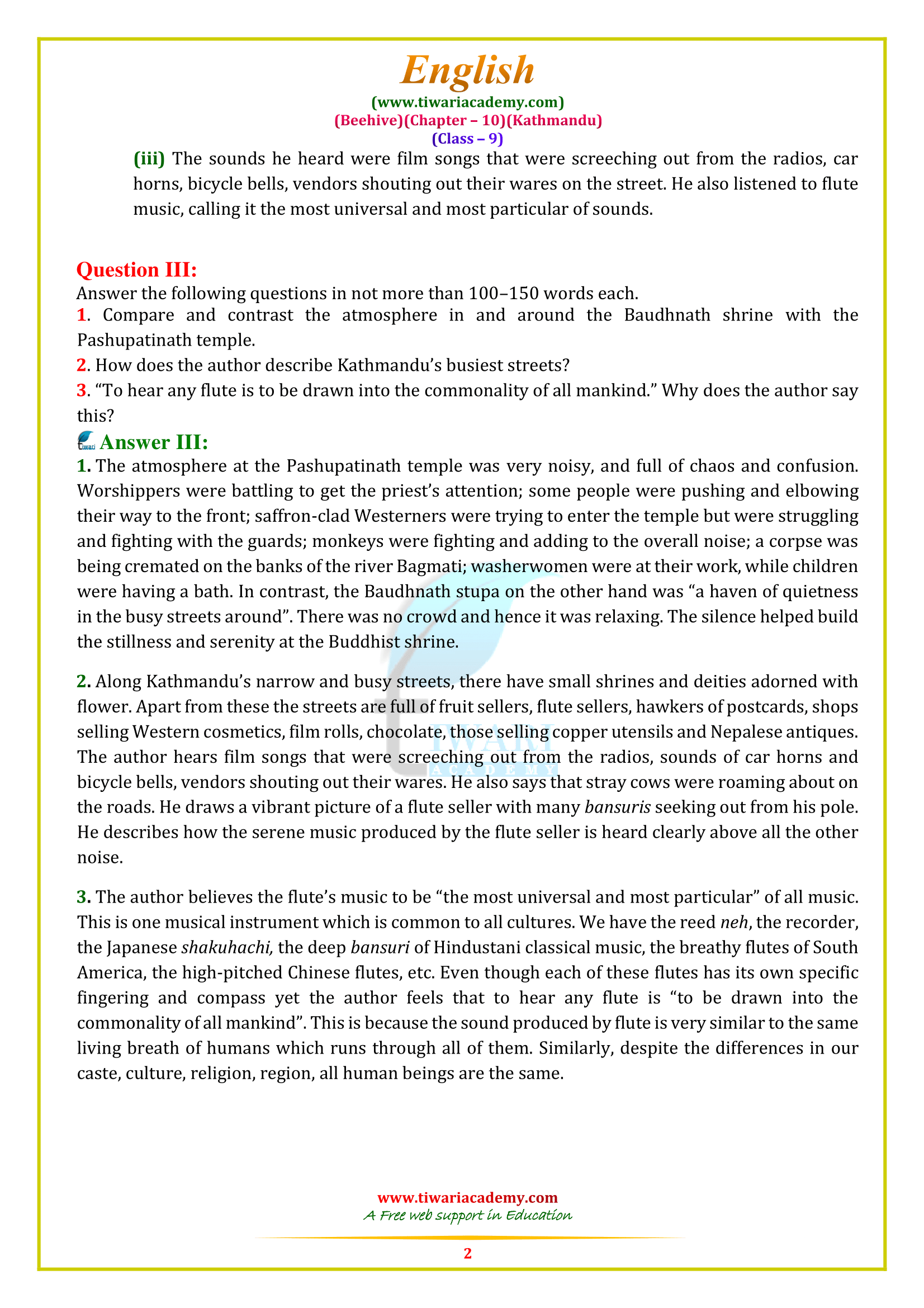 Beehive class 9 ch. 10 Kathmandu