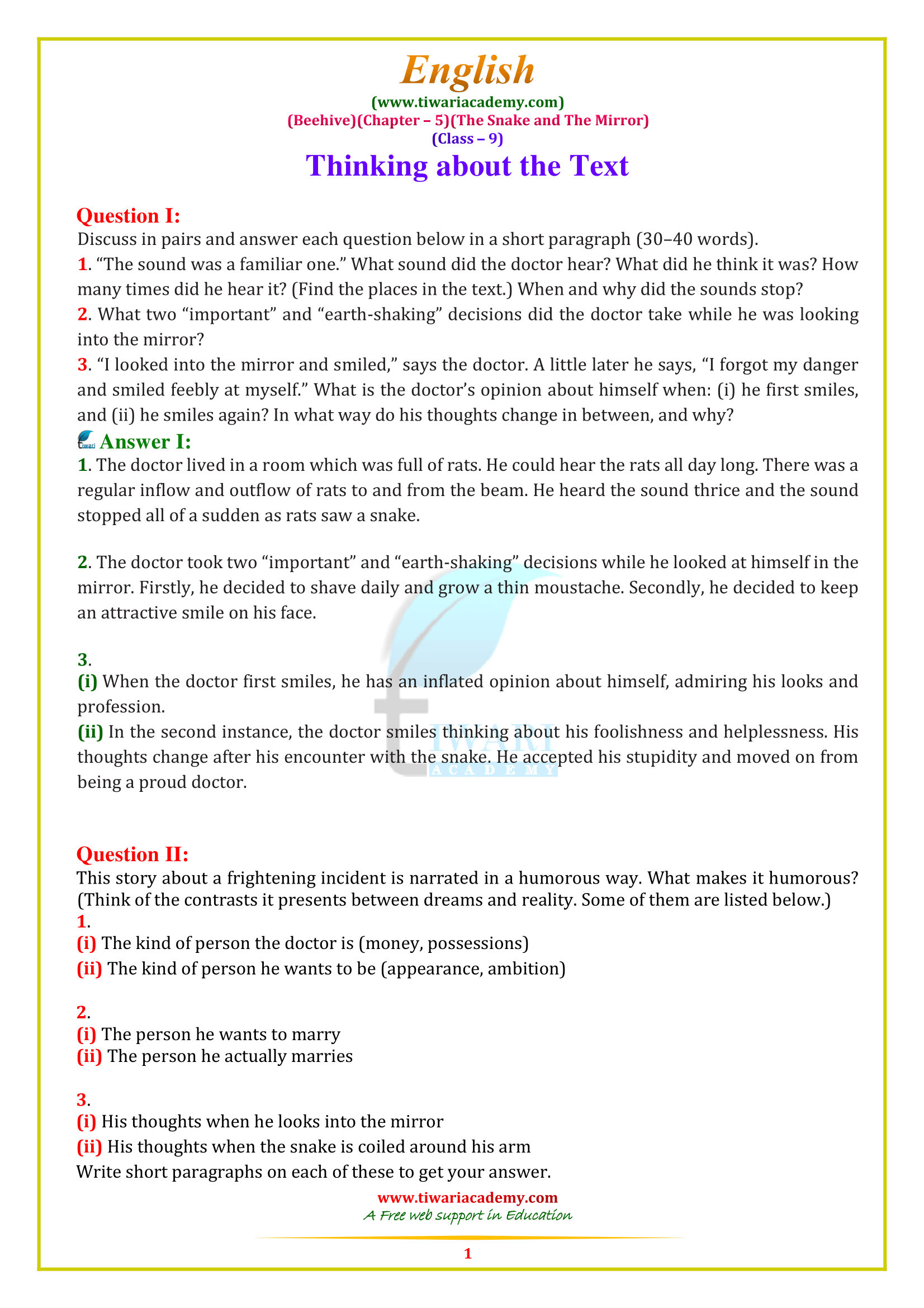 NCERT Solutions for Class 9 English Beehive Chapter 5