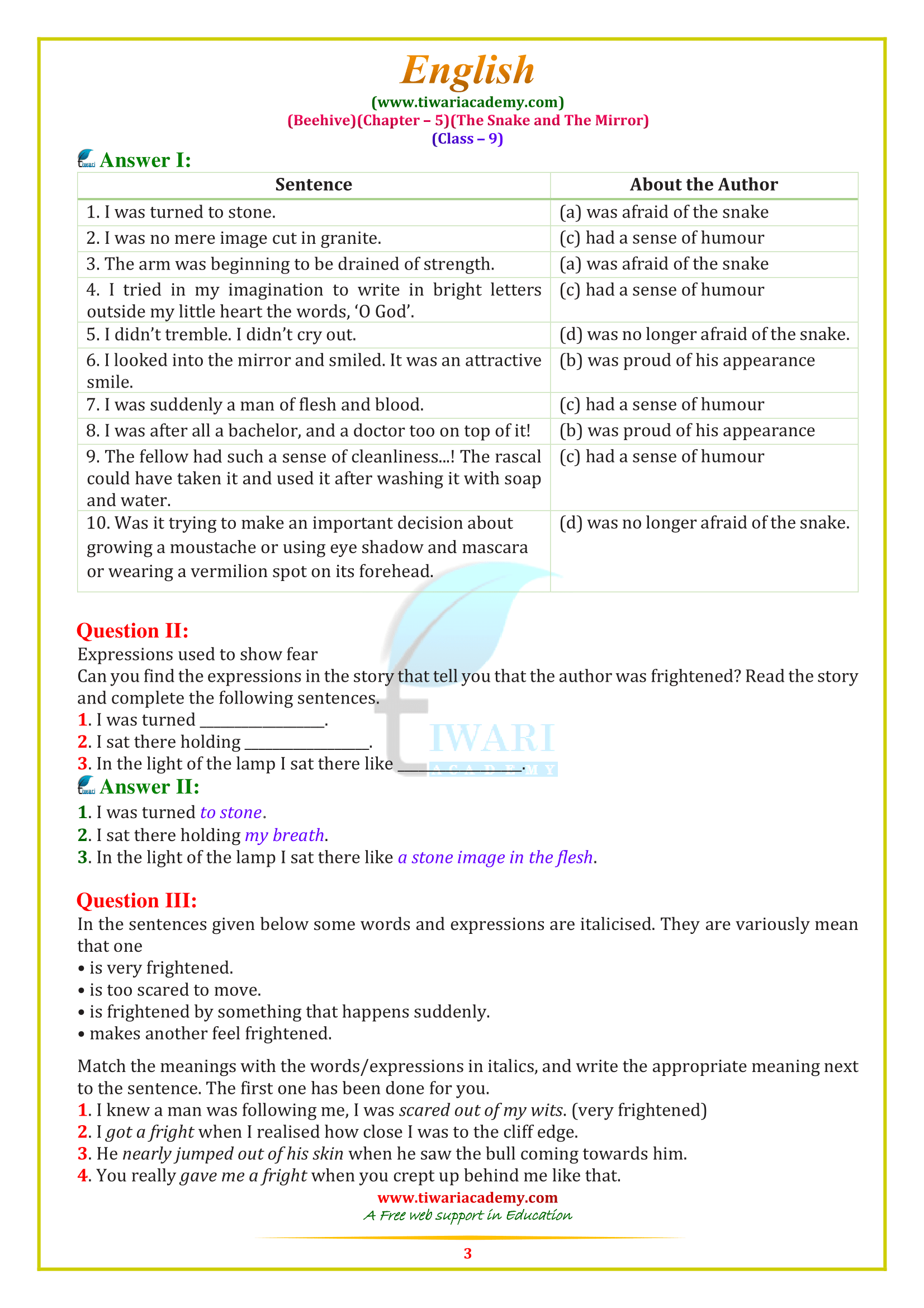 9 English chapter 5 The snake and the mirror