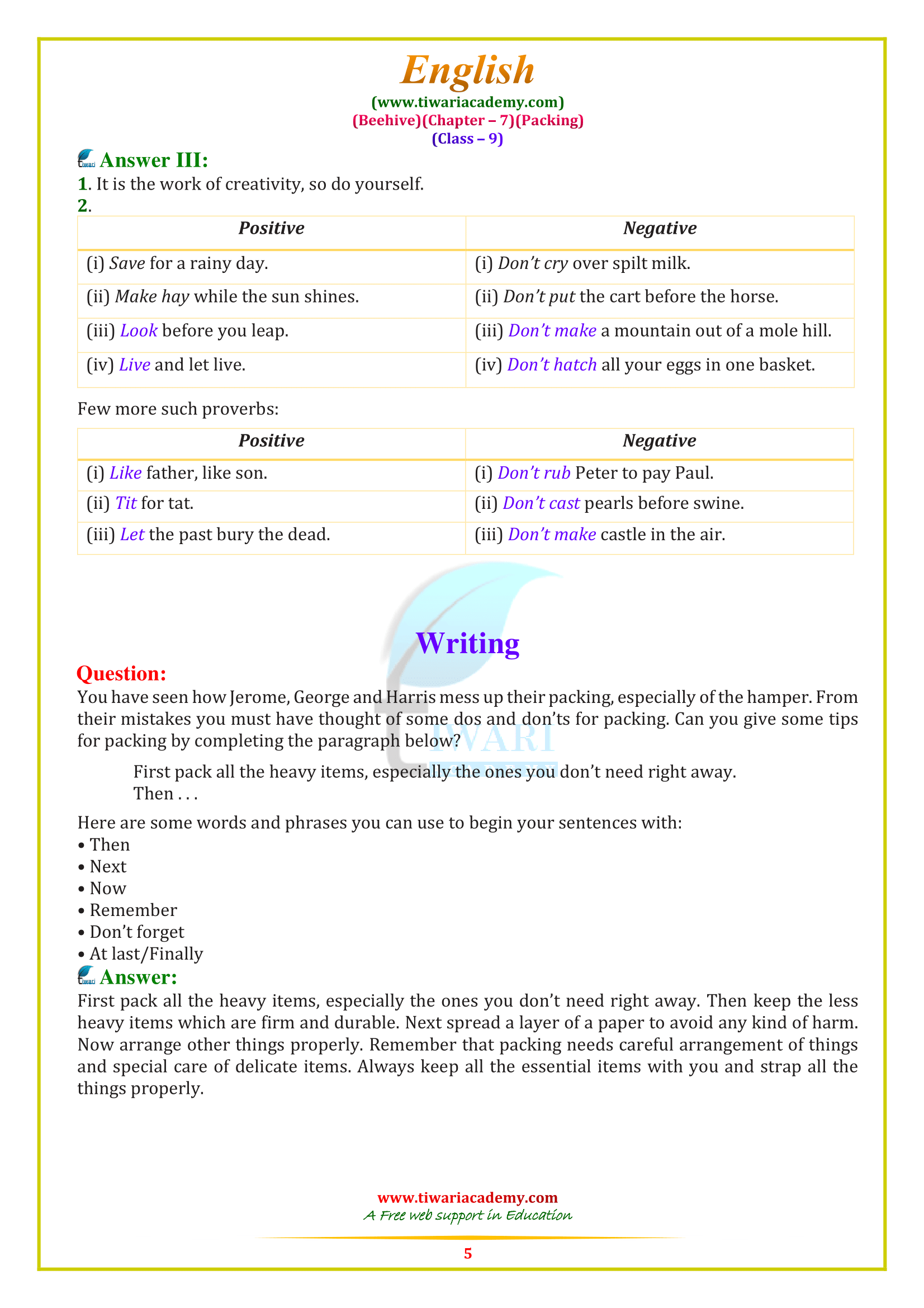 class 9 English Beehive chapter 7