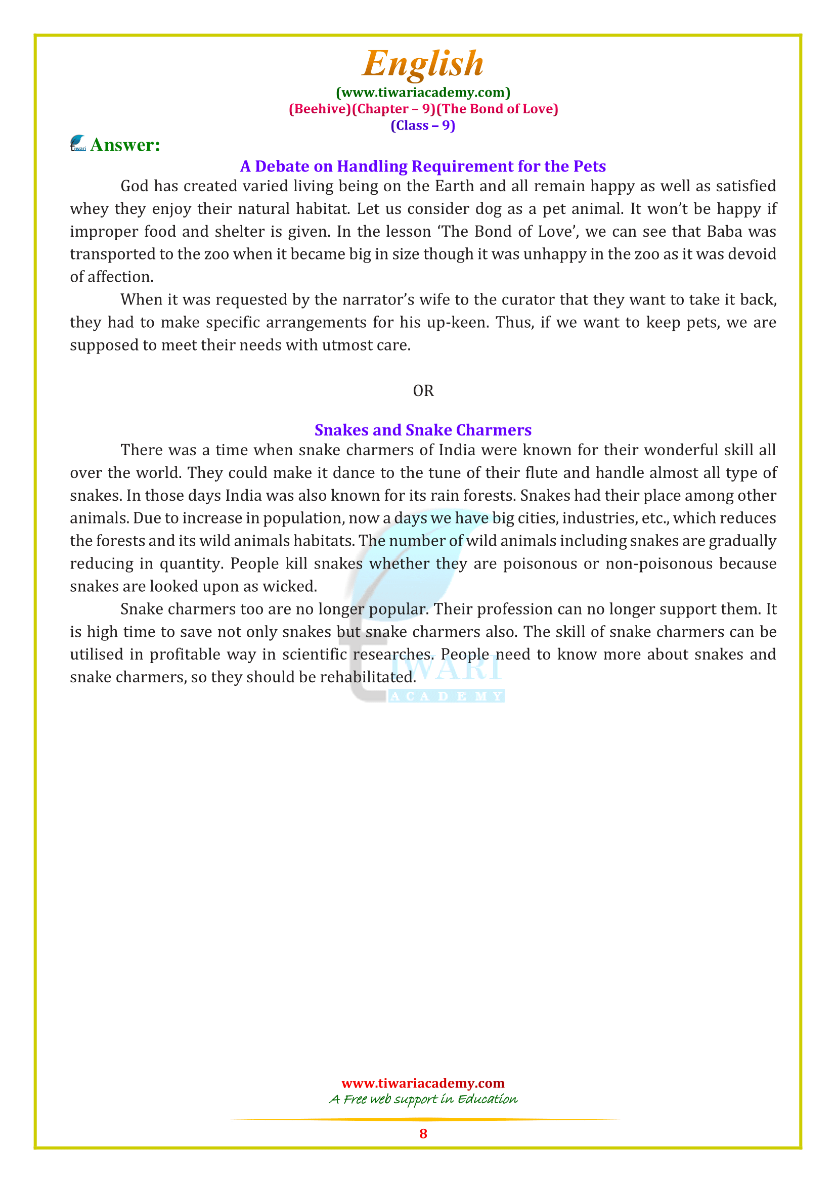 NCERT Solutions for Class 9 English Beehive Chapter 9 all answers