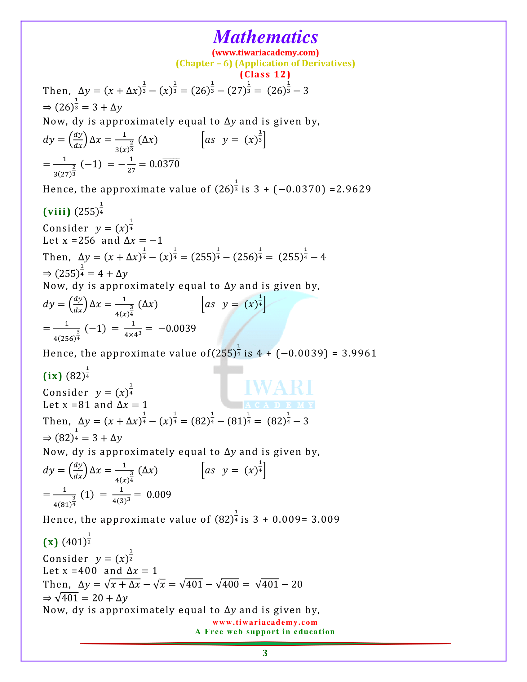 approximation class 12 maths