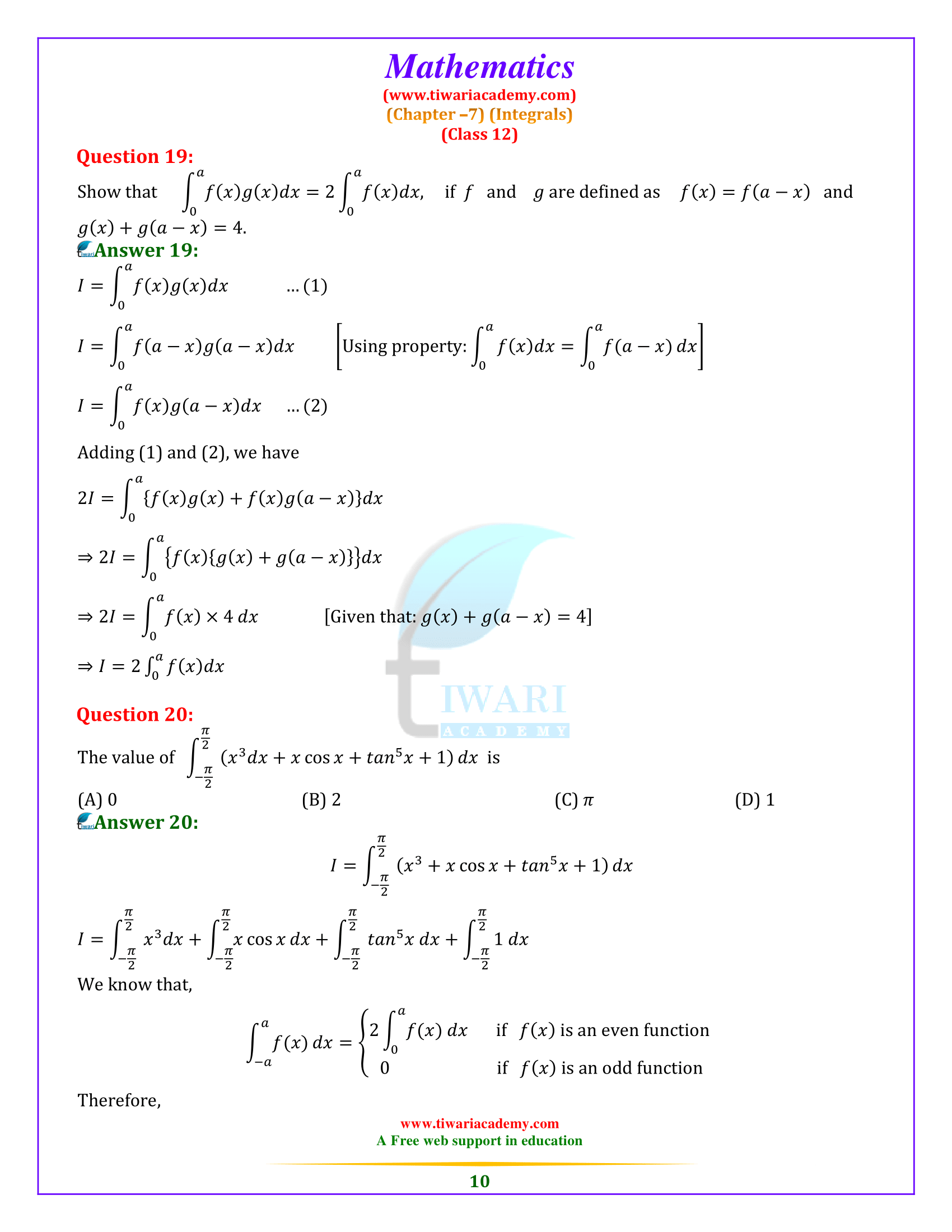 12 Maths Chapter 7 Ex. 7.11 solutions