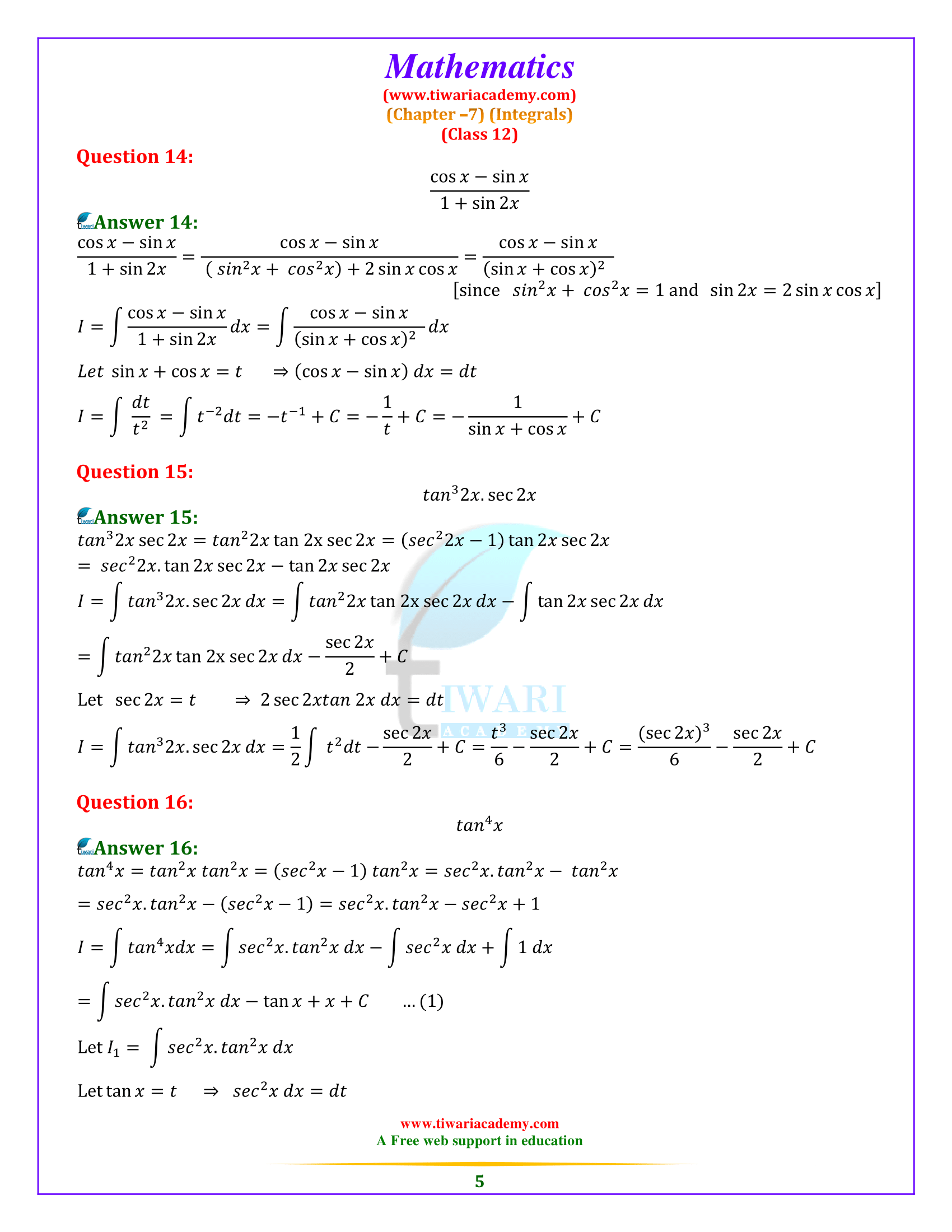 ex 7.3 integrals
