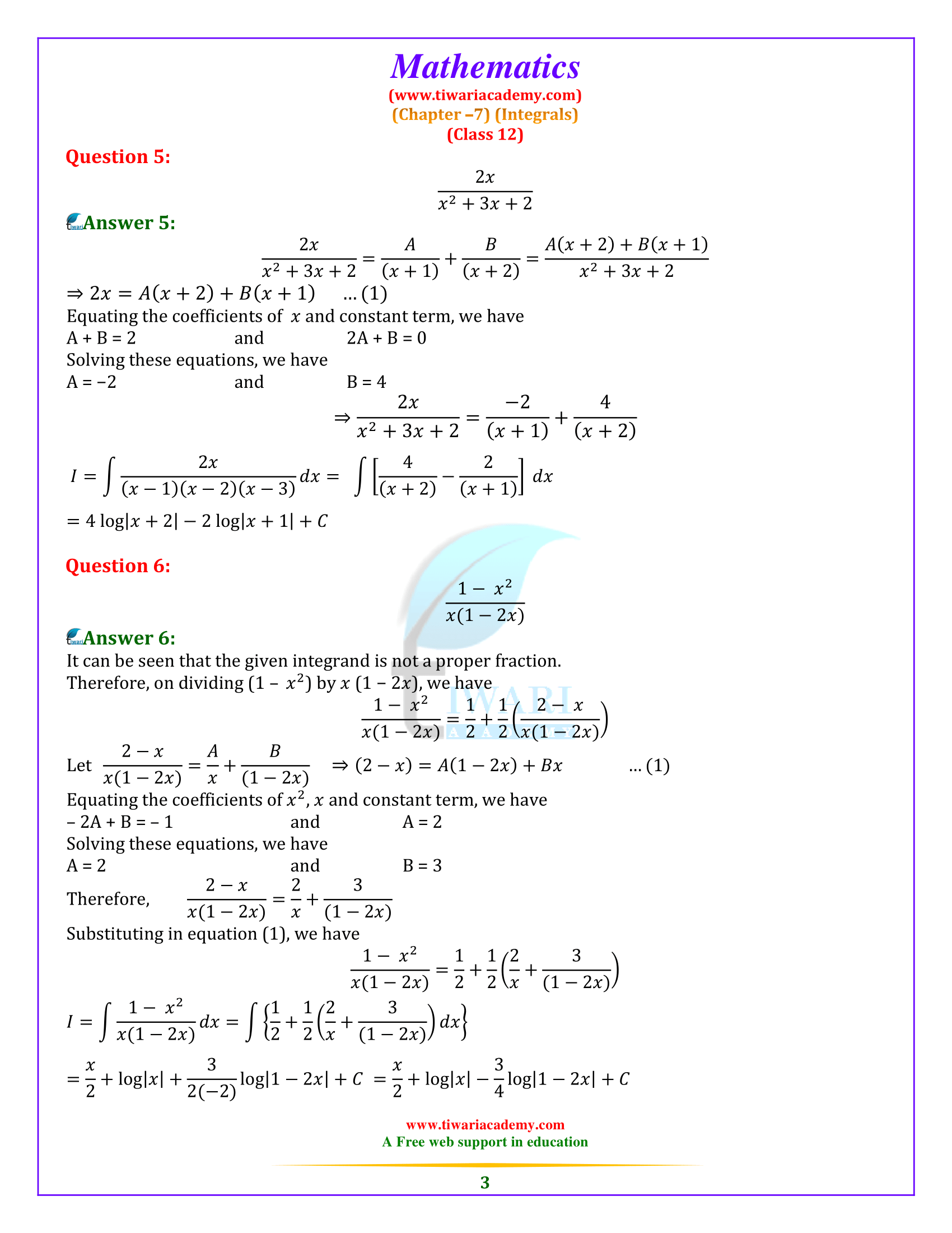 NCERT Solutions for Class 12 Maths Chapter 7 Exercise 7.5 free download