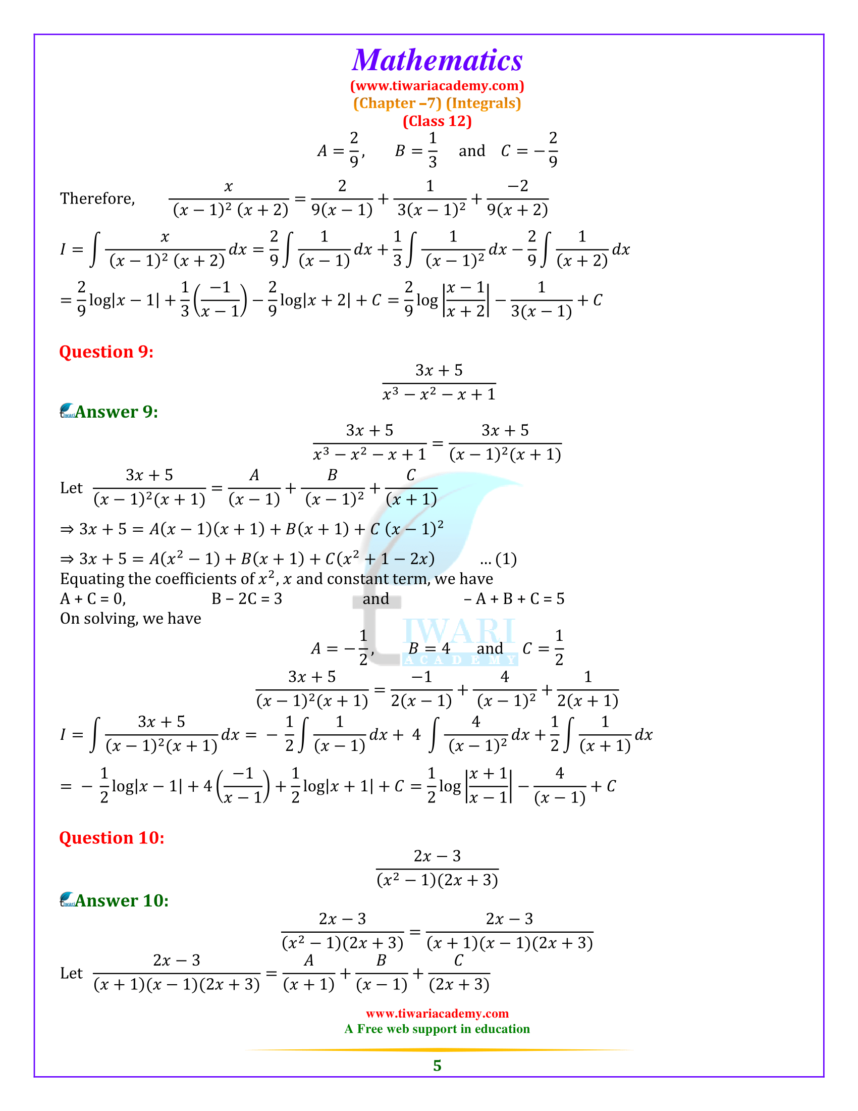 NCERT Solutions for Class 12 Maths Chapter 7 Exercise 7.5 for mp board