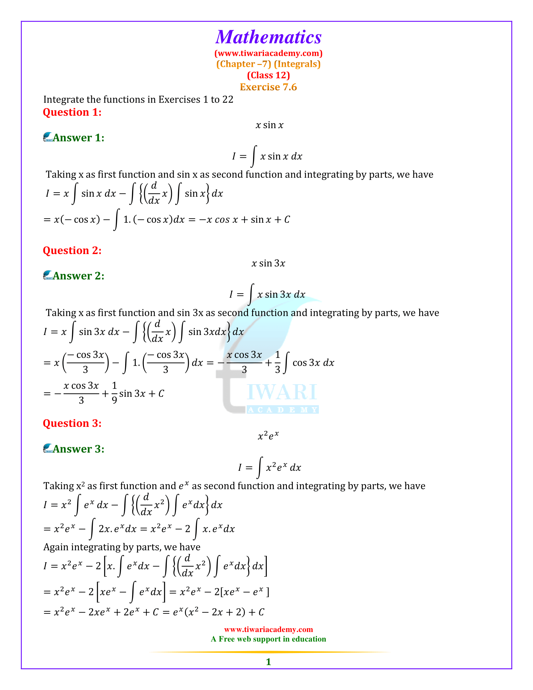 NCERT Solutions for Class 12 Maths Chapter 7 Exercise 7.6