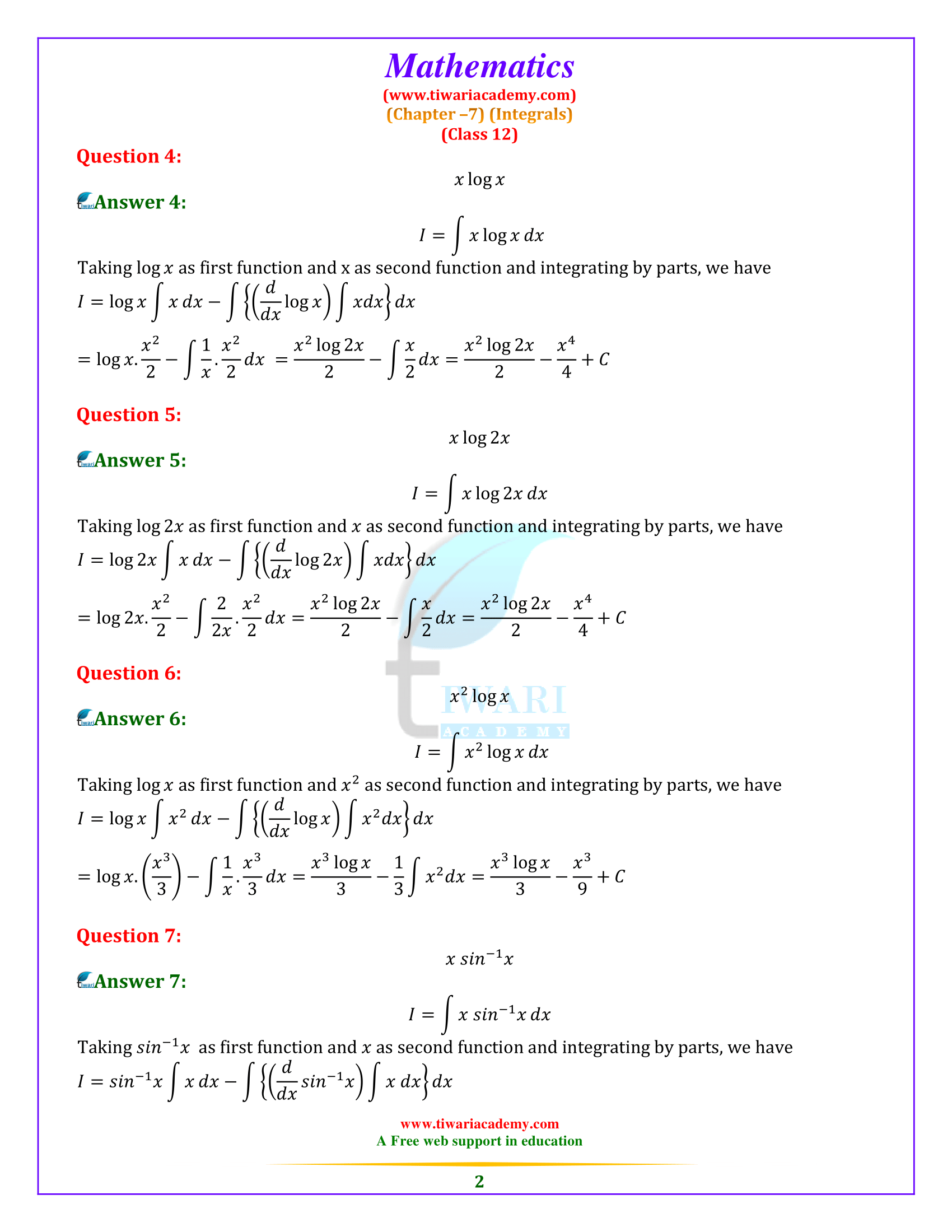 NCERT Solutions for Class 12 Maths Chapter 7 Exercise 7.6 in PDF