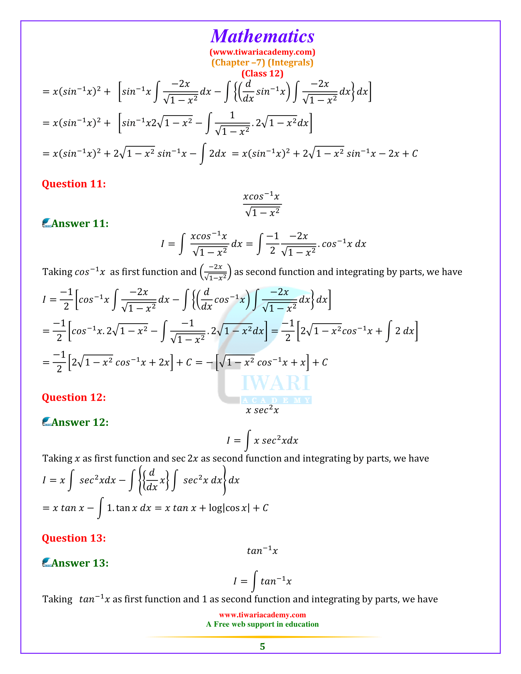 NCERT Solutions for Class 12 Maths Chapter 7 Exercise 7.6 cbse board