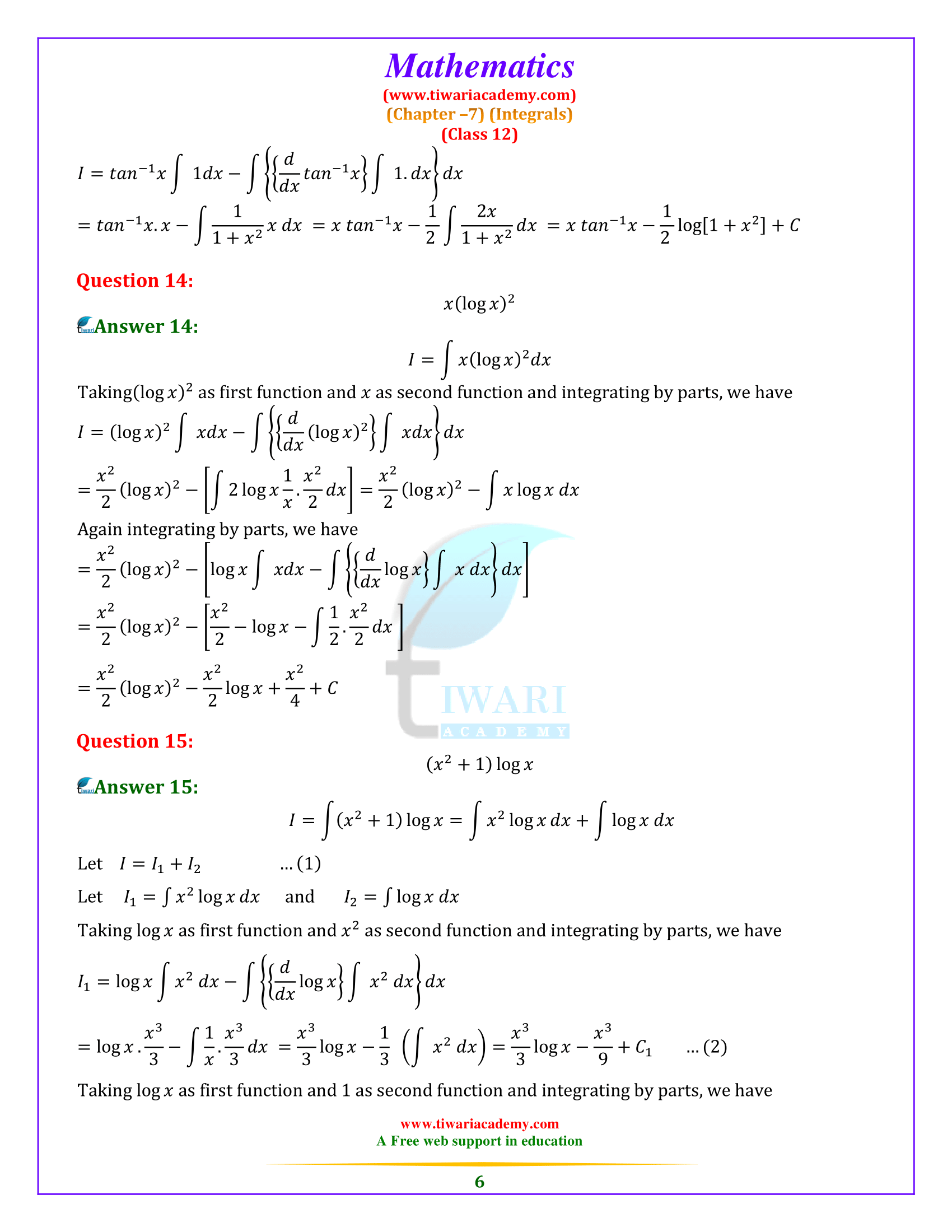 NCERT Solutions for Class 12 Maths Chapter 7 Exercise 7.6 for mp board