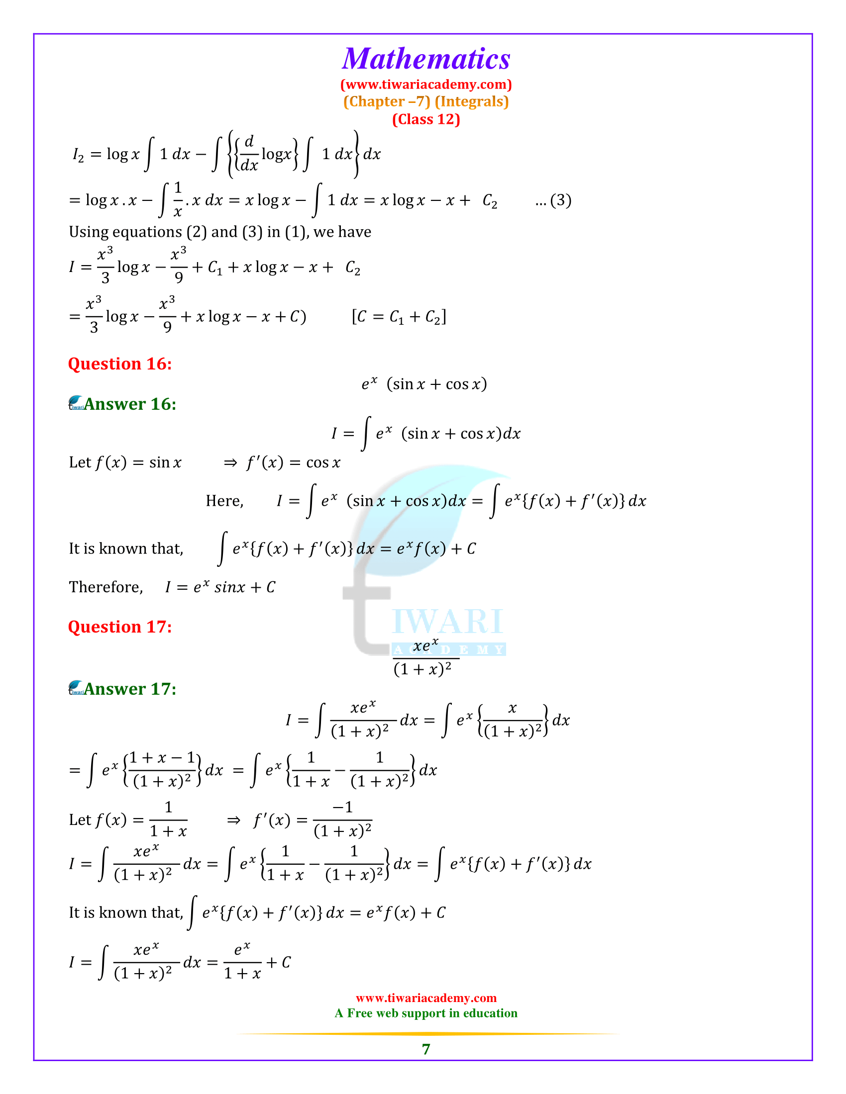 NCERT Solutions for Class 12 Maths Chapter 7 Exercise 7.6 for gujrat board