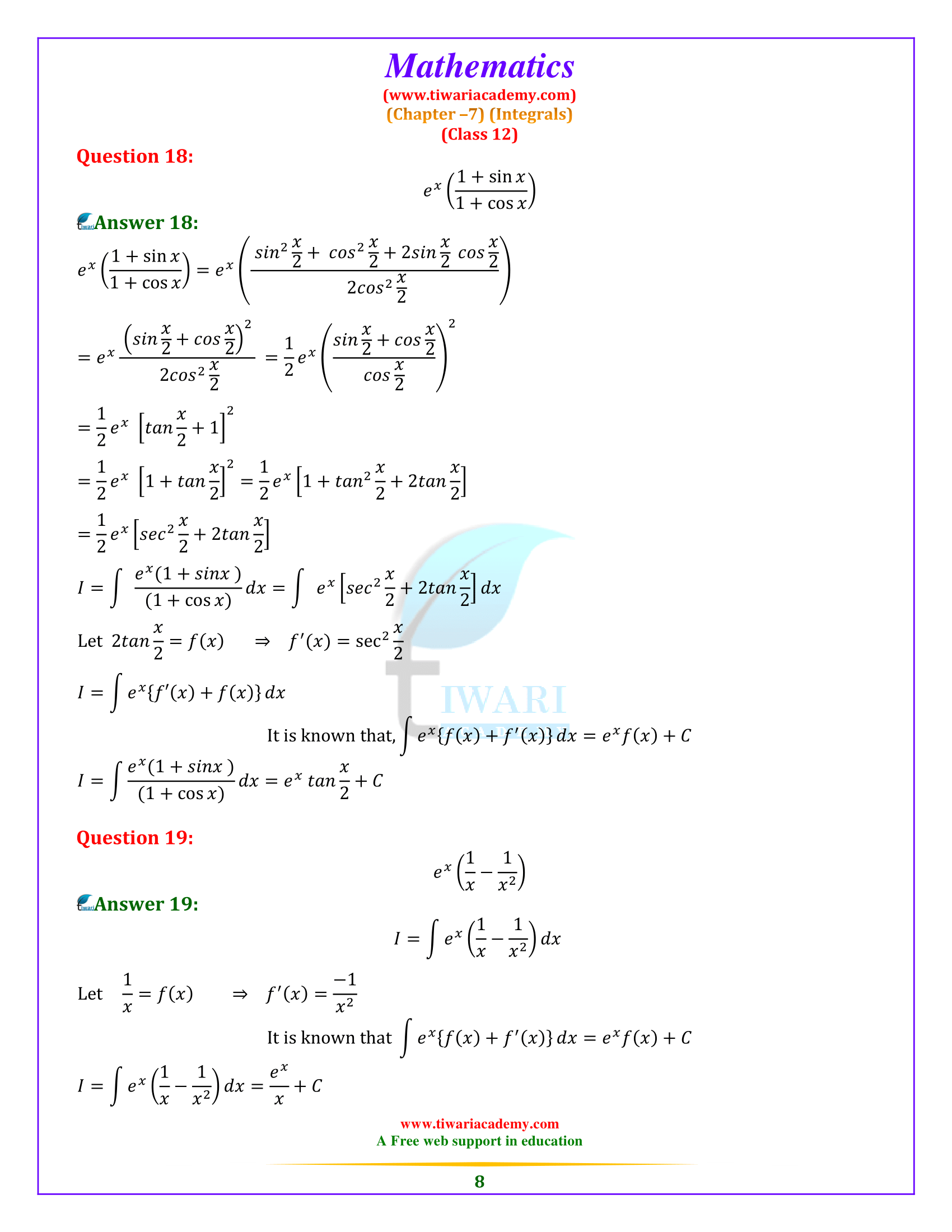 NCERT Solutions for Class 12 Maths Chapter 7 Exercise 7.6 for 2019-20