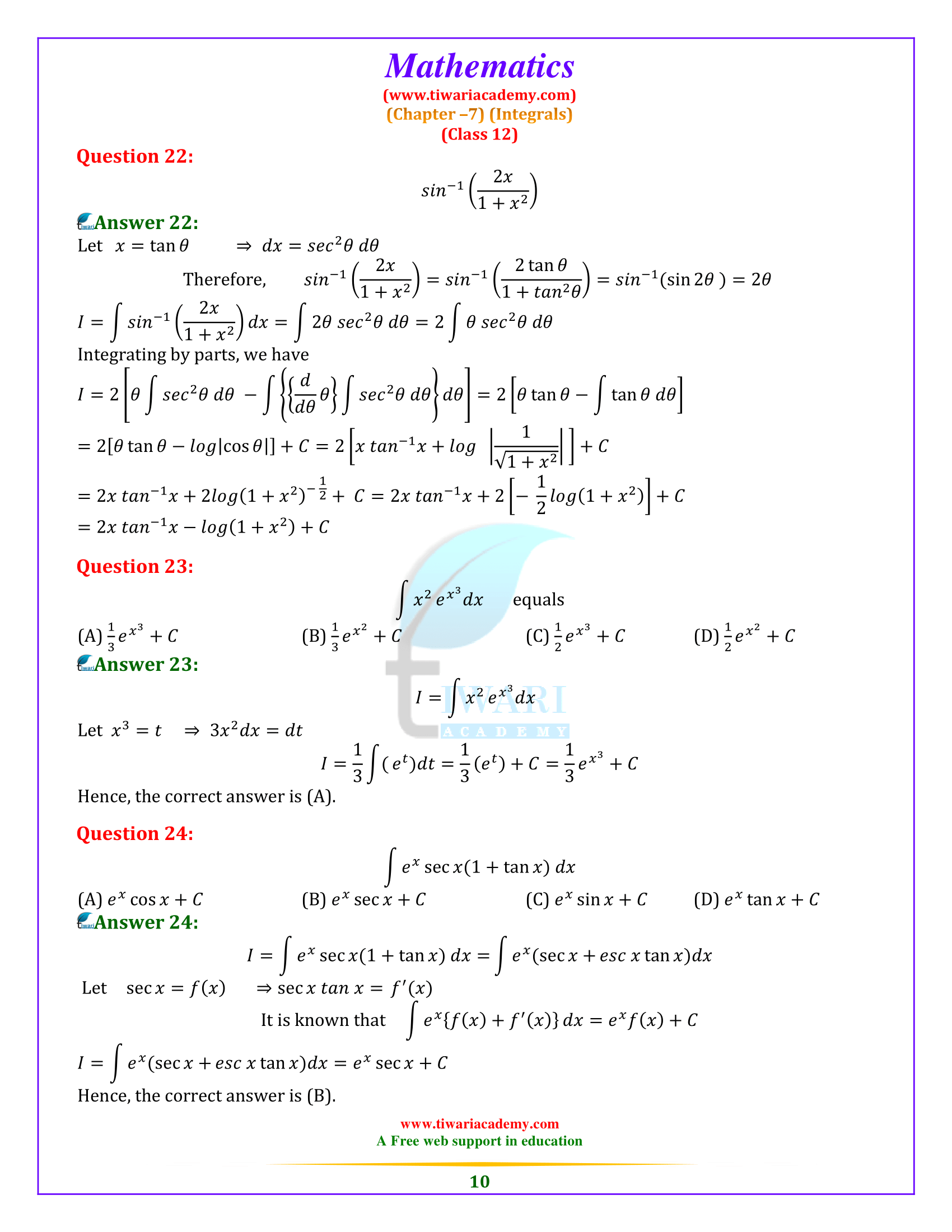 NCERT Solutions for Class 12 Maths Chapter 7 Exercise 7.6 free guide