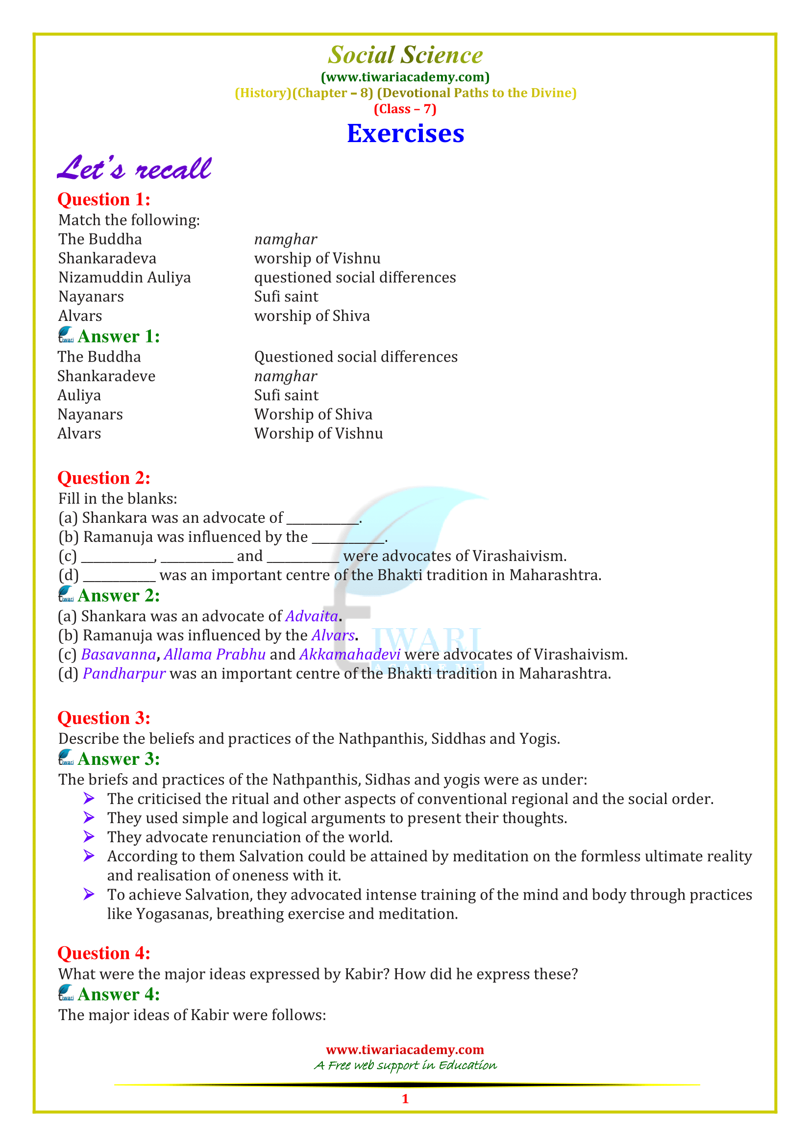 NCERT Solutions for Class 7 Social Science History Chapter 8 in PDF