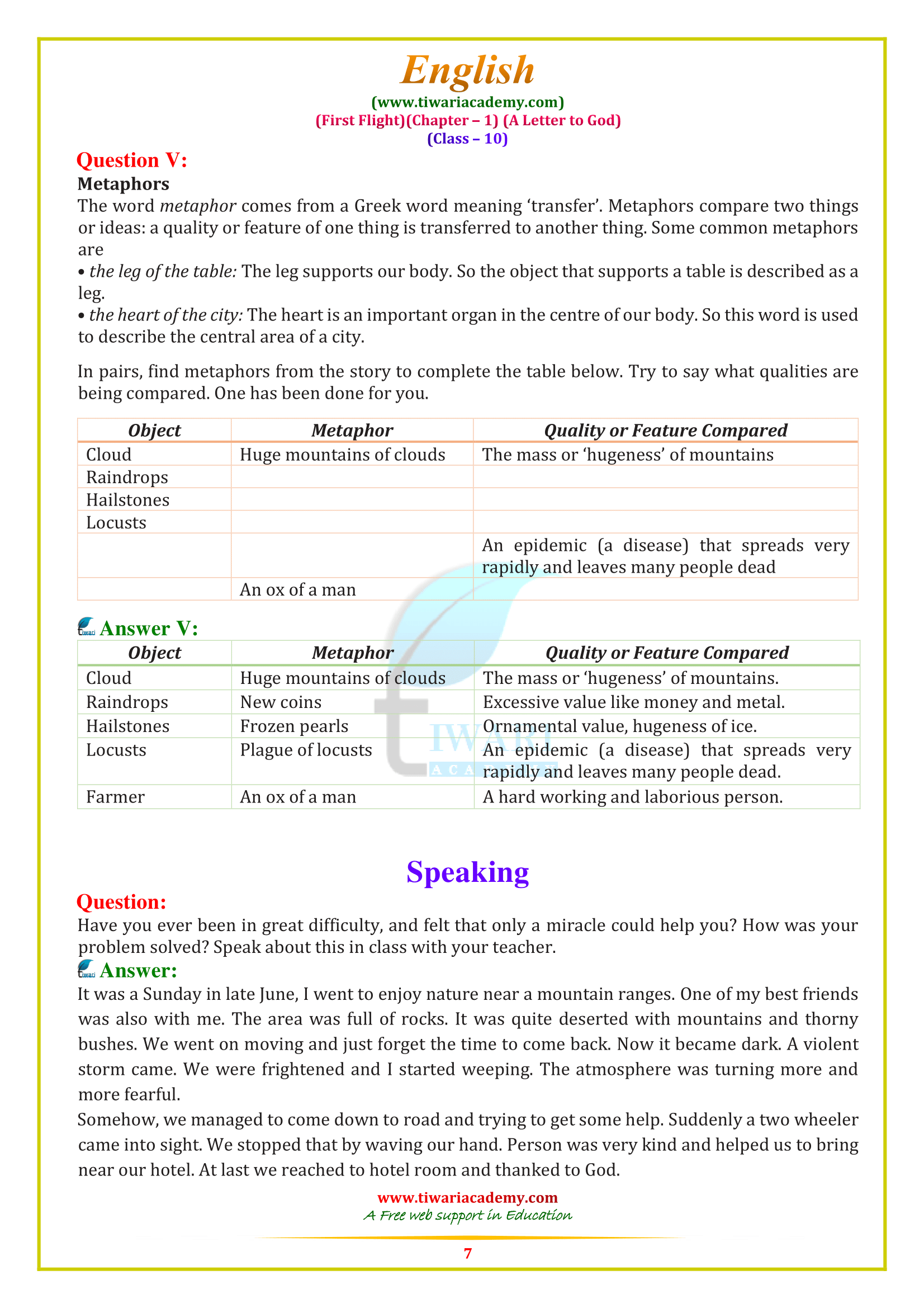 10 English First Flight Chapter 1: A Letter to God ncert solutions