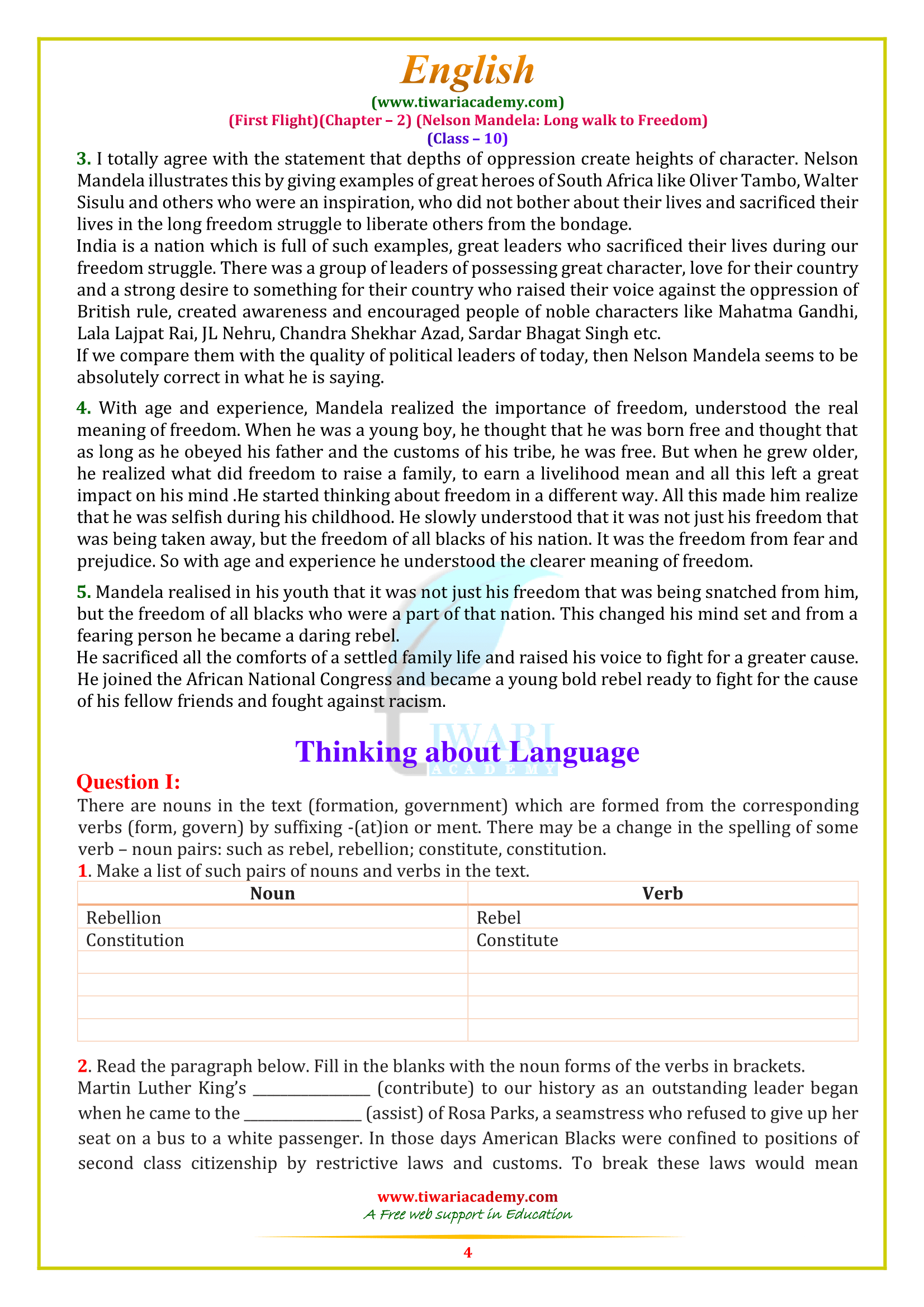 NCERT Solutions for Class 10 English First Flight Chapter 2 all questions