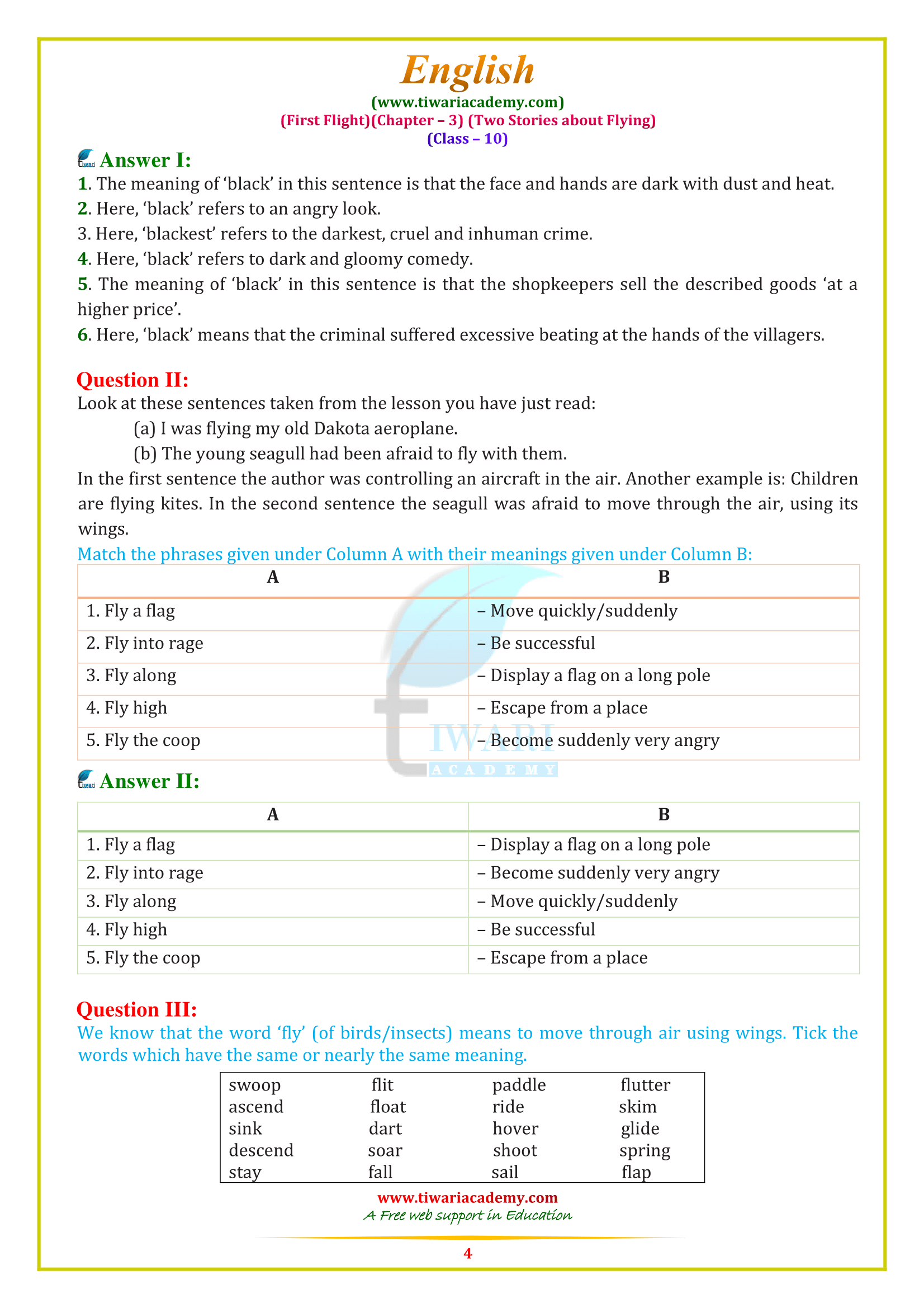 NCERT Solutions for Class 10 English First Flight Chapter 3 NCERT Solutions for Class 10 English First Flight Chapter 3