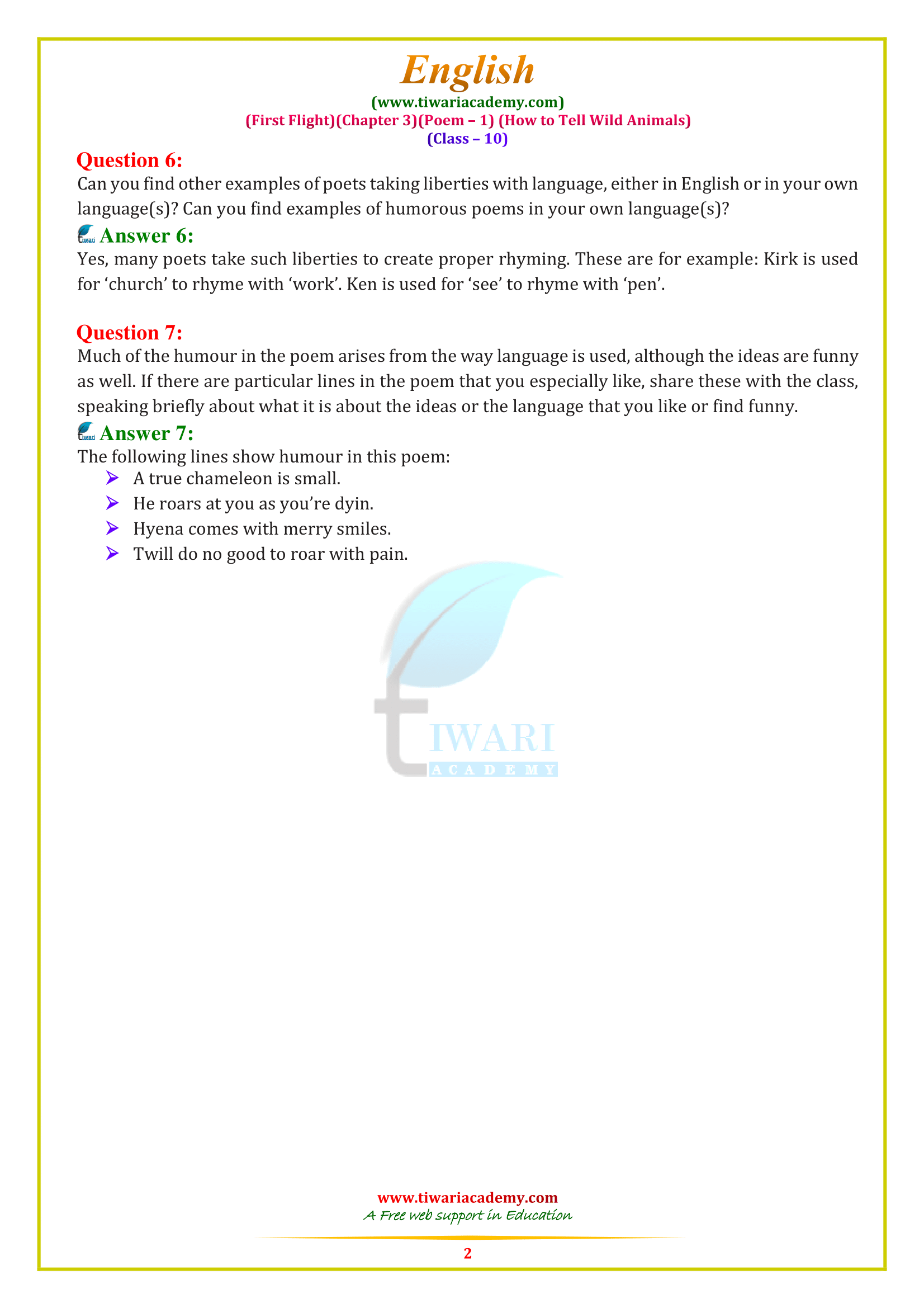 NCERT Solutions for Class 10 English First Flight Chapter 3 NCERT Solutions for Class 10 English First Flight Chapter 3