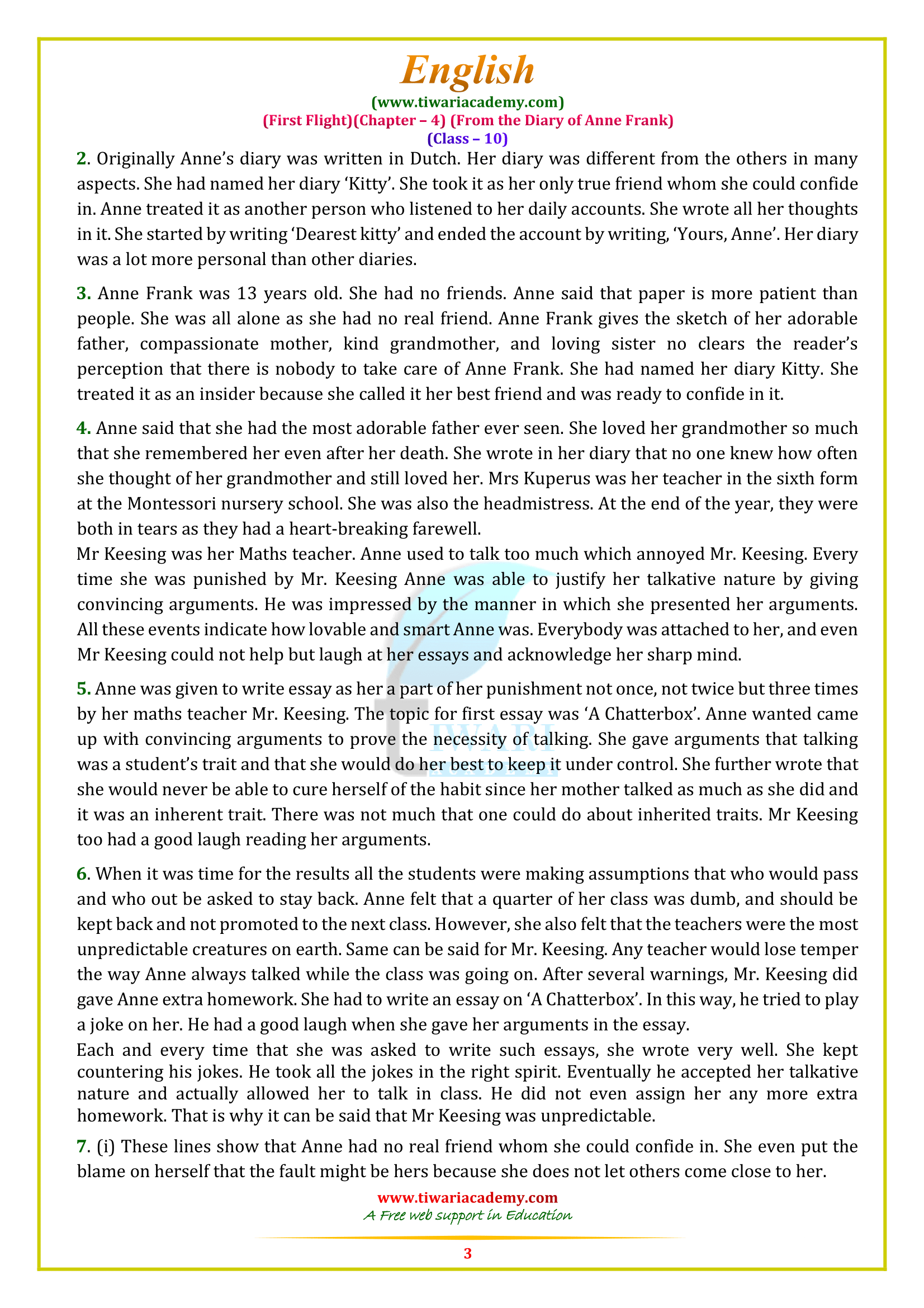 NCERT Solutions for Class 10 English First Flight Chapter 4 question answers