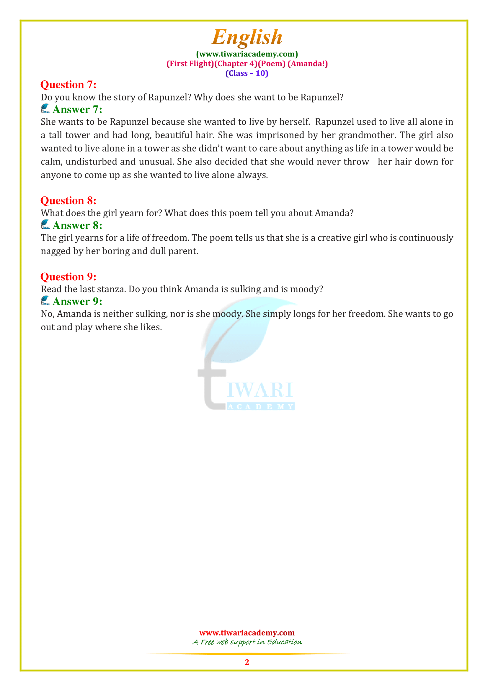 10 English Poem chpater 4