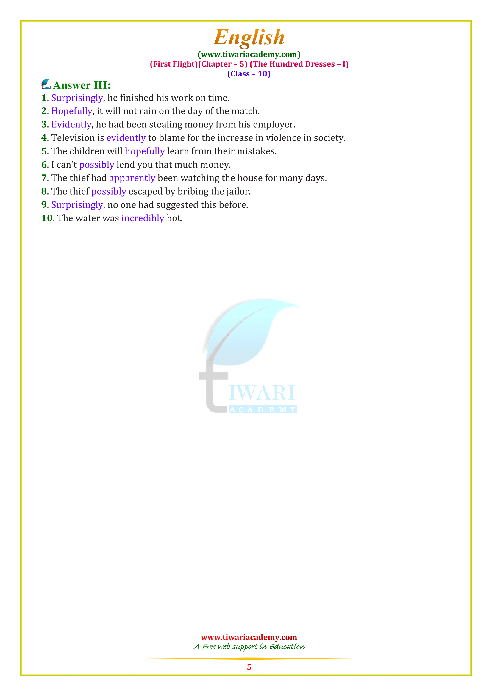 NCERT Solutions For Class 10 English First Flight Chapter 5 In PDF class-10-english-first-flight-chapter-5-glimpses-of-india-in-hindi-and