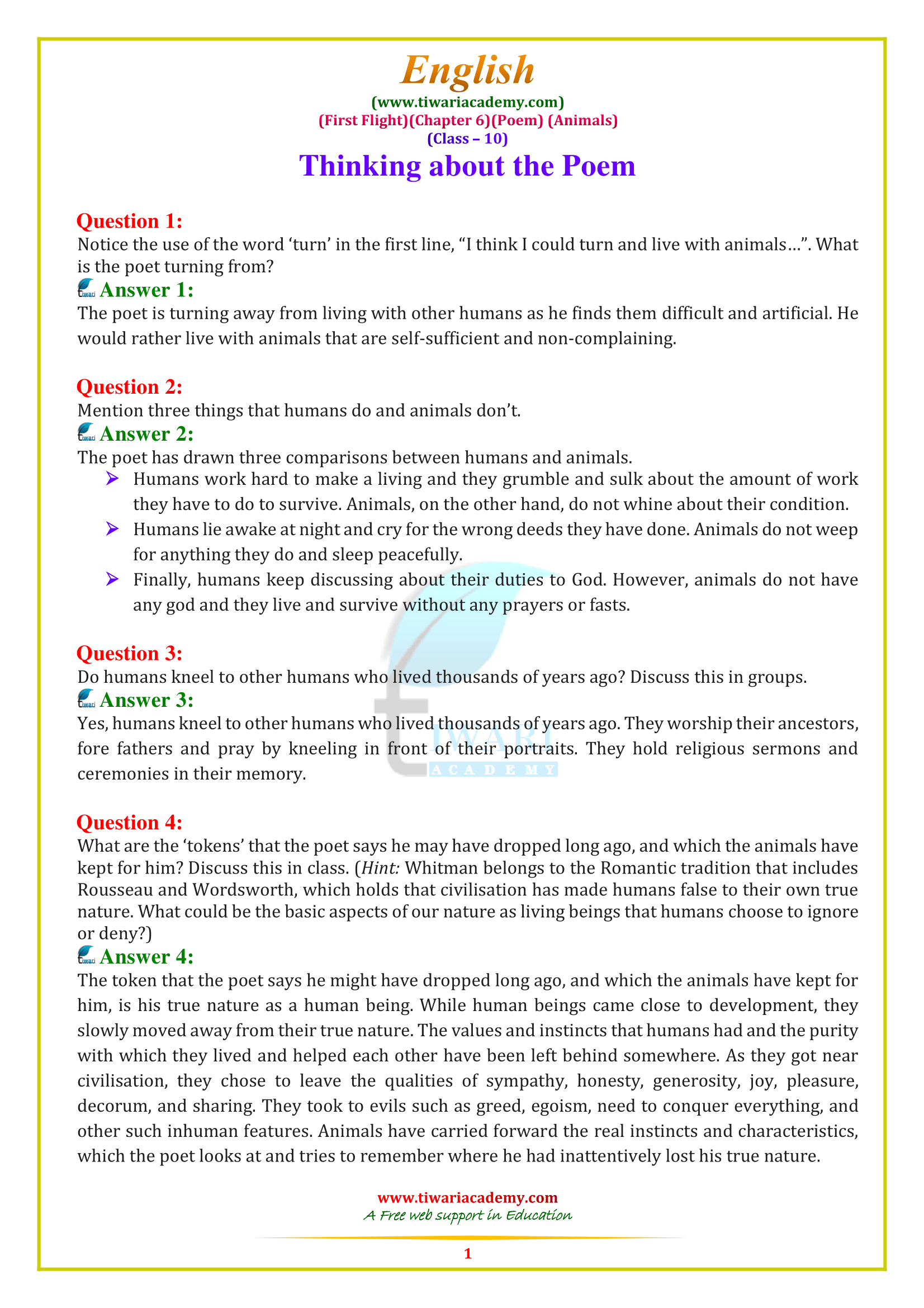 NCERT Solutions for Class 10 English First Flight Chapter 6 in PDF NCERT Solutions for Class 10 English First Flight Chapter 6 in PDF