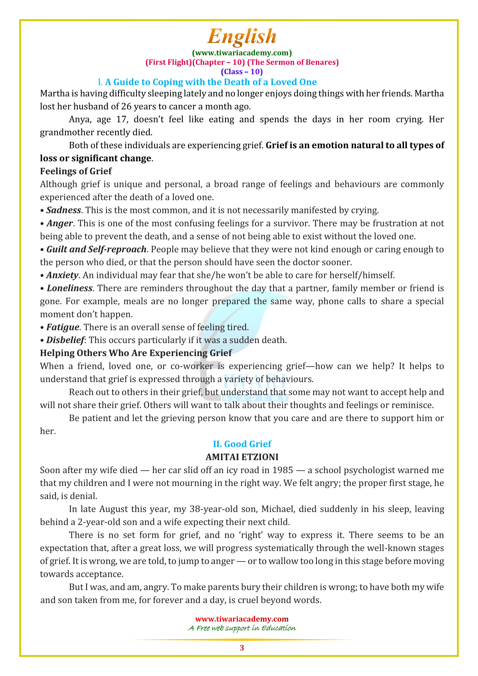 Chap. 10 Class 10 English solutions