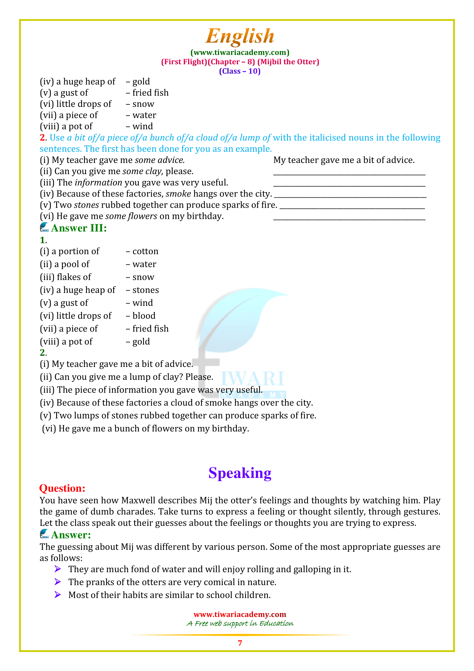 NCERT Solutions for Class 10 English First Flight Chapter 8