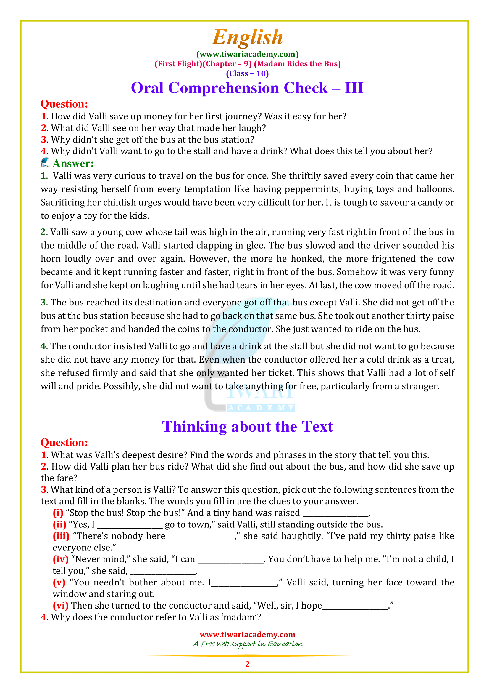 NCERT Solutions for Class 10 English First Flight Chapter 9