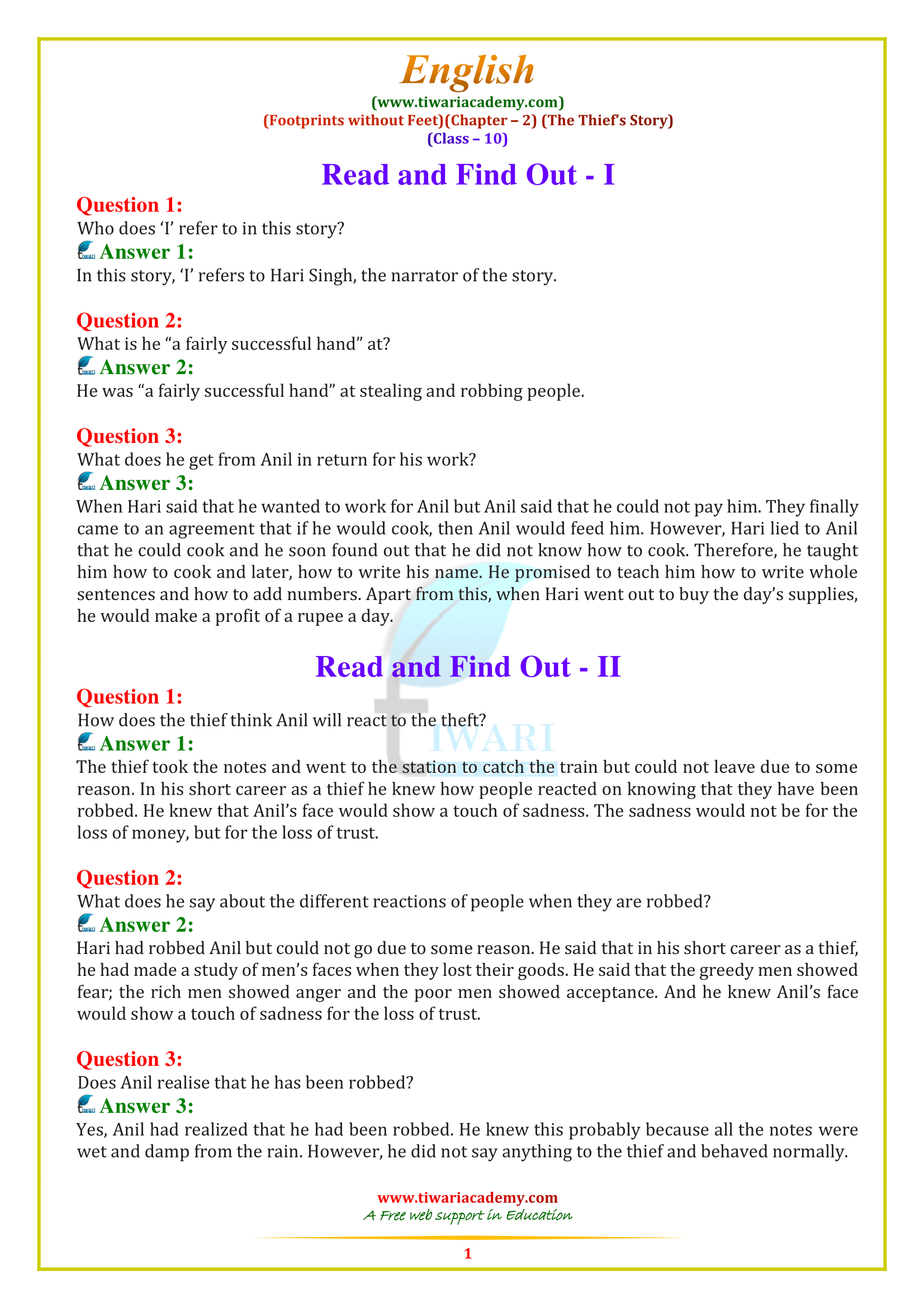 10 English footprints without feet chapter 2