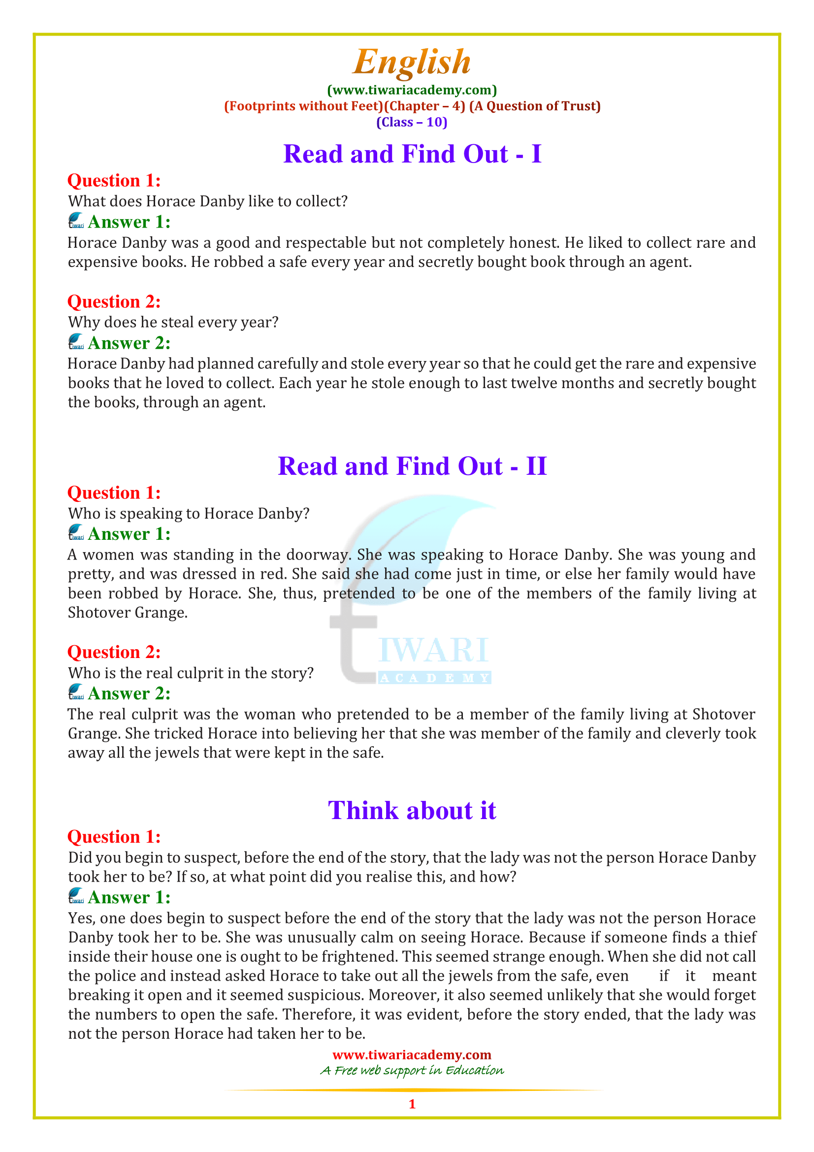 NCERT Solutions for Class 10 English Supplementary Chapter 4