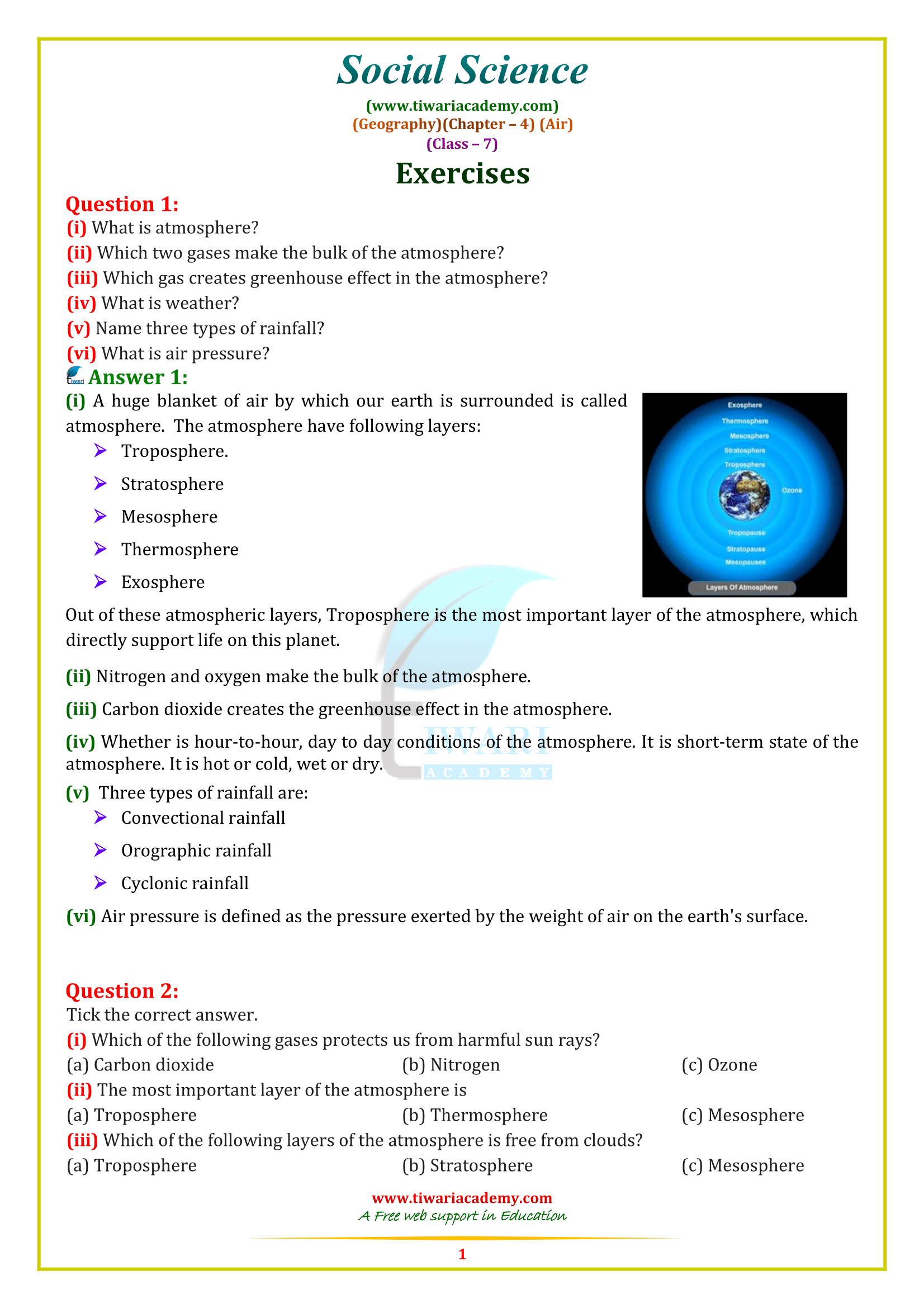 NCERT Solutions for Class 7 Social Science Geography Chapter 4 air