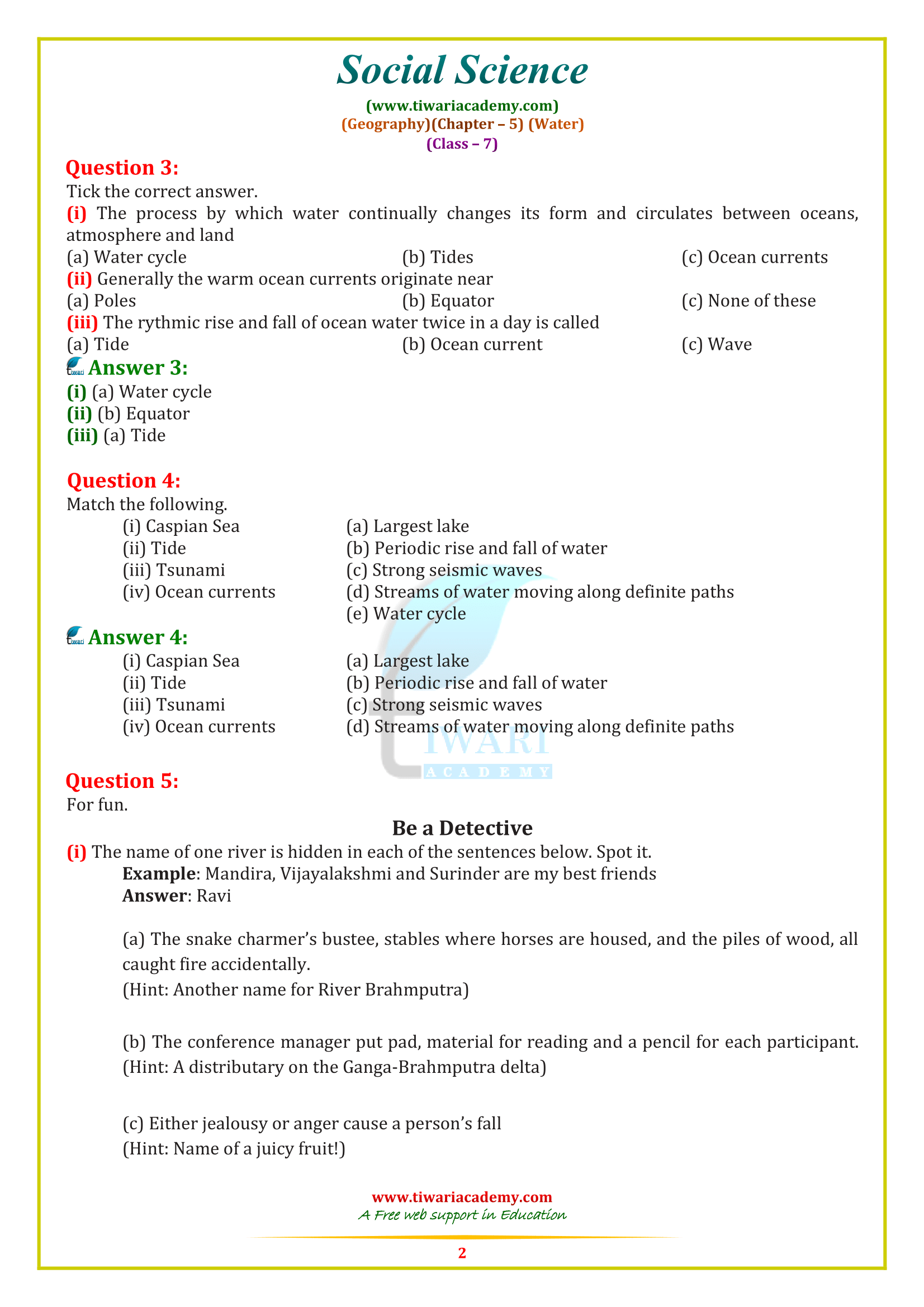 7 Geography Chapter 5 Water Solutions
