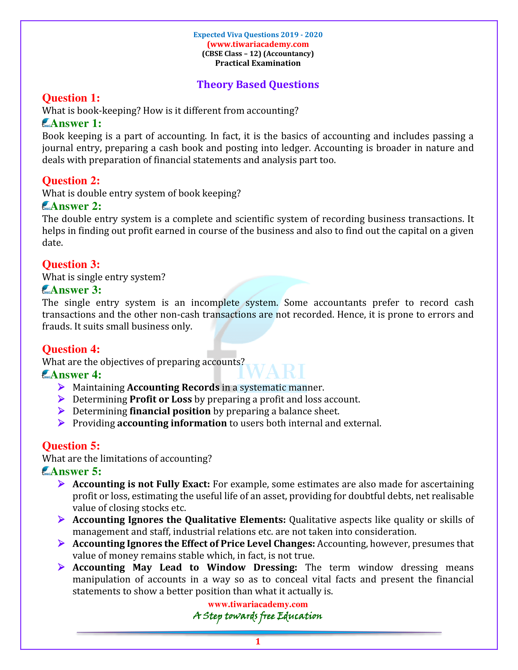 Theory based questions class 12 accounts