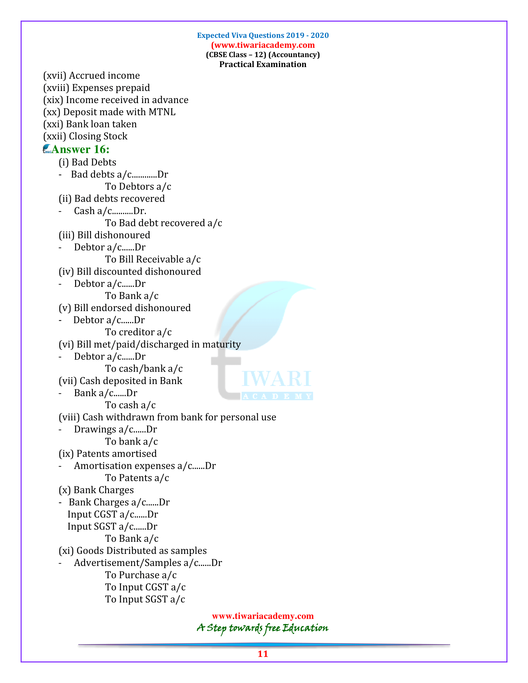 Important questions for Class 12 Accounts 2019-20